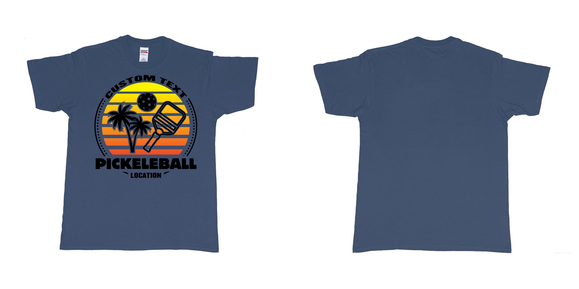 Custom tshirt design pickleball sunset club team own custom design print bali print in fabric color navy choice your own text made in Bali by The Pirate Way