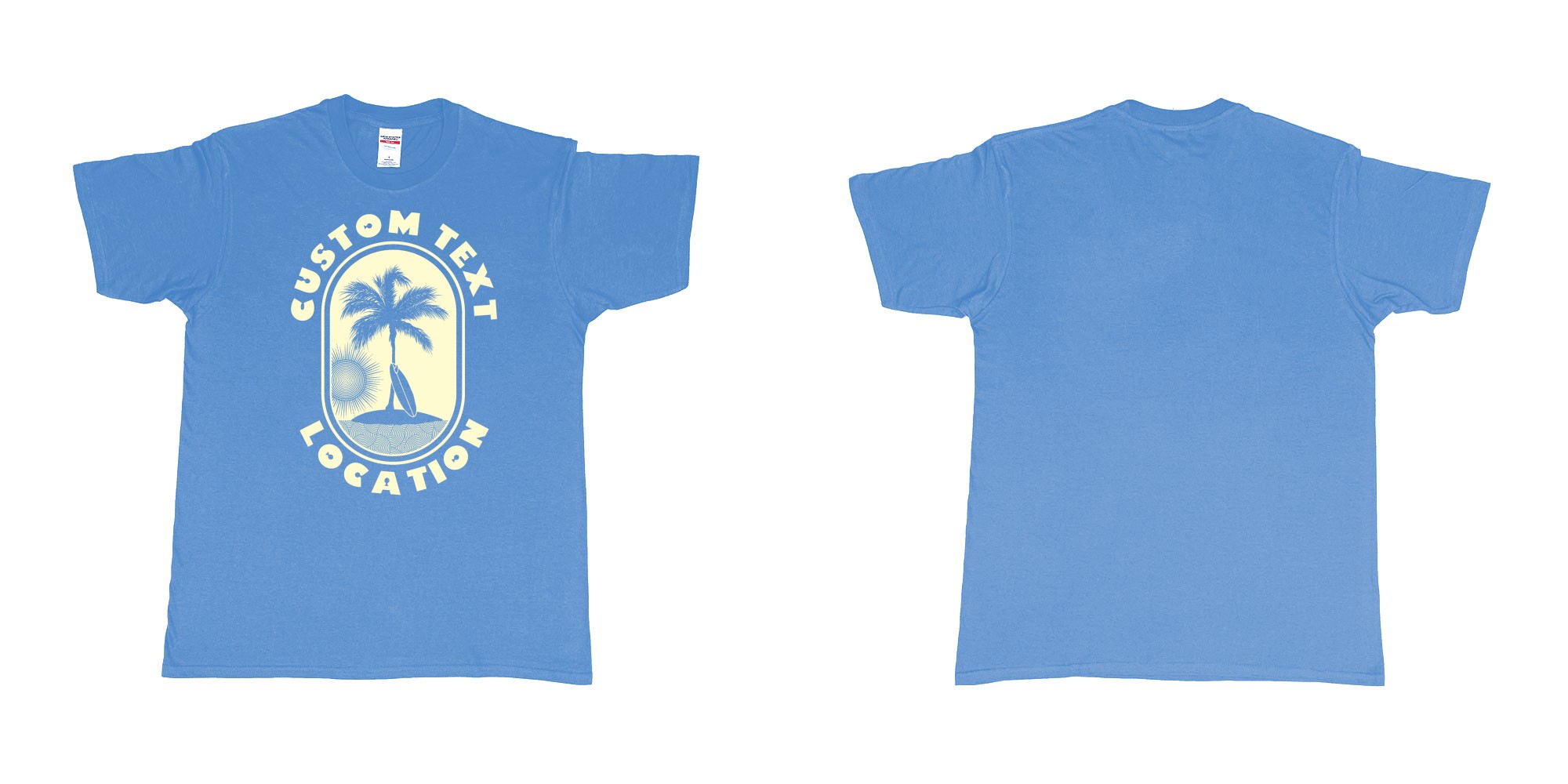 Custom tshirt design pill sun sea board in fabric color carolina-blue choice your own text made in Bali by The Pirate Way