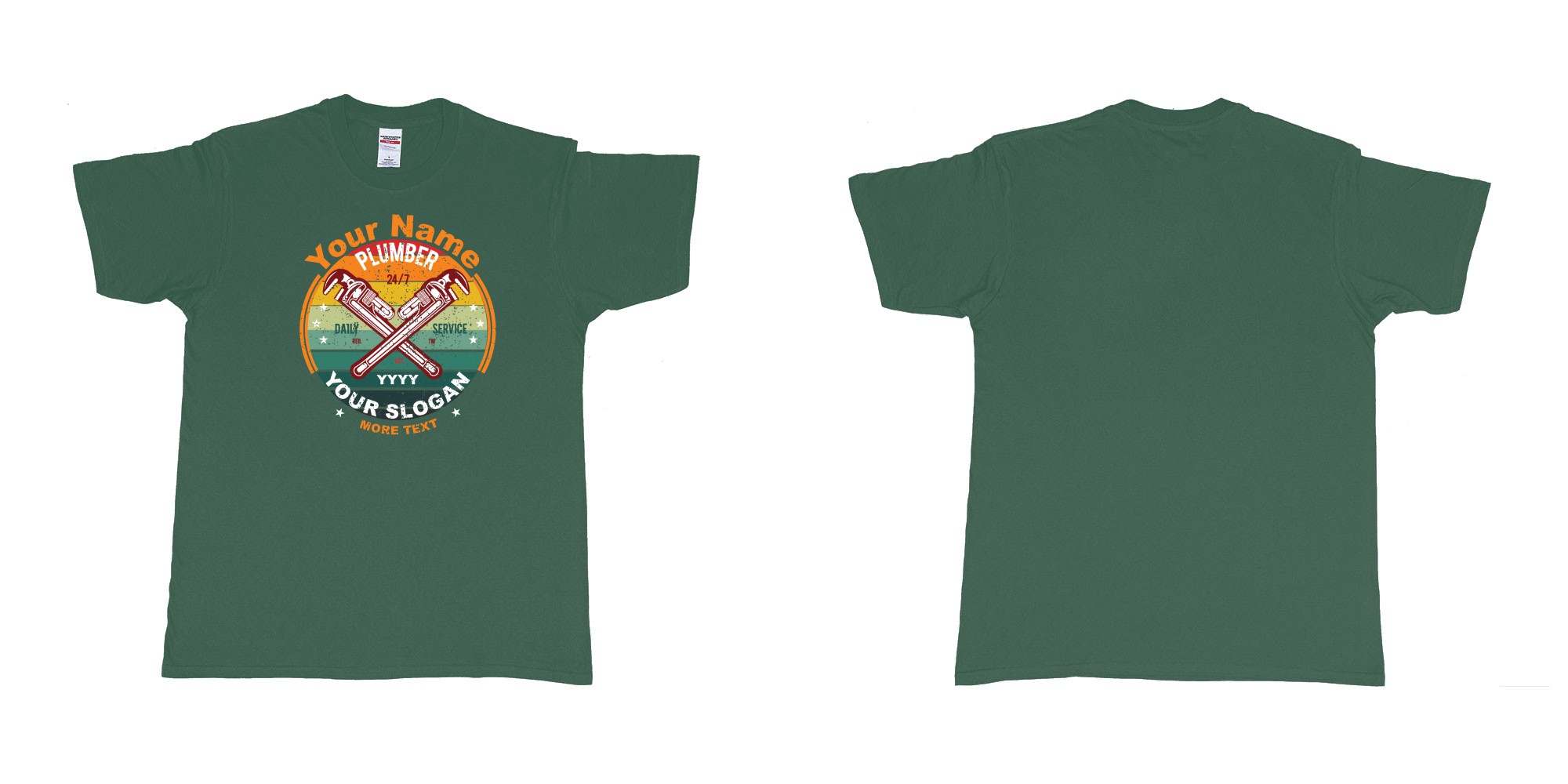 Custom tshirt design plumber plumbing wrenches circle design in fabric color forest-green choice your own text made in Bali by The Pirate Way