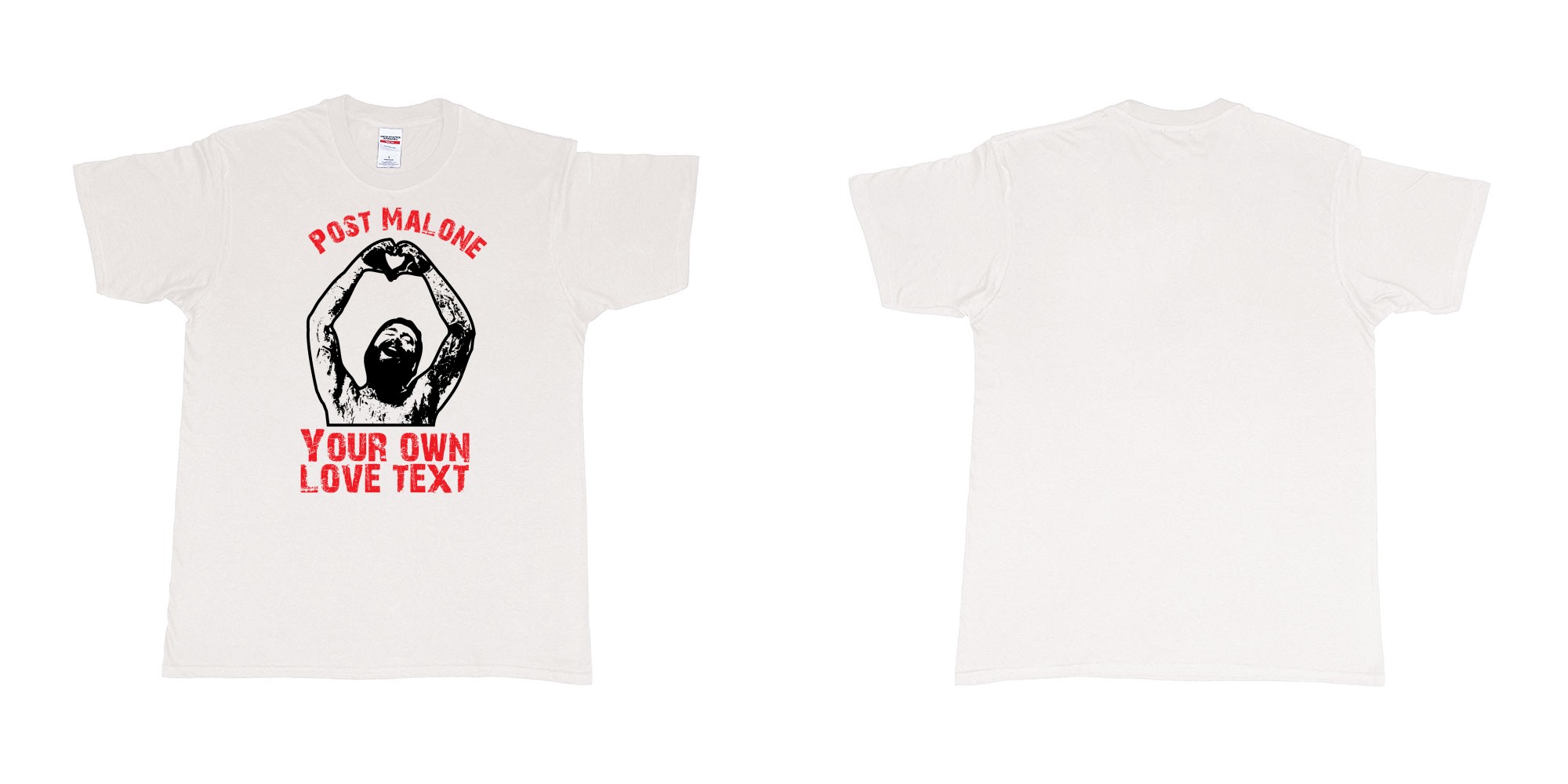 Custom tshirt design post malone making heart sign custom print in fabric color white choice your own text made in Bali by The Pirate Way