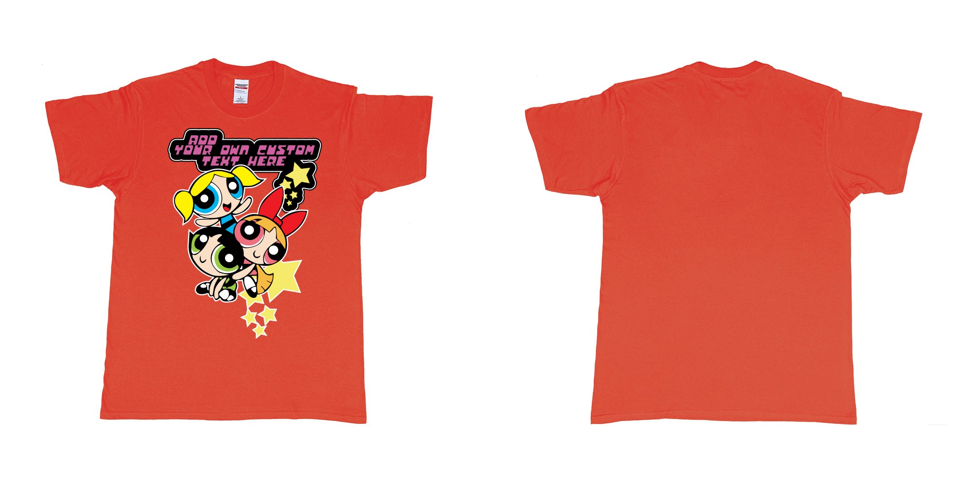 Custom tshirt design powerpuff girls add custom own text printing in fabric color red choice your own text made in Bali by The Pirate Way