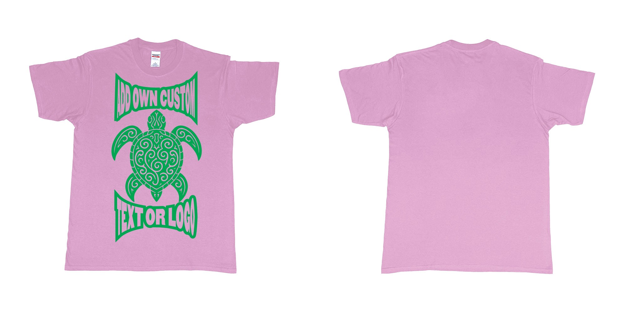 Custom tshirt design print turtle tribal add own custom text or logo bali design in fabric color light-pink choice your own text made in Bali by The Pirate Way