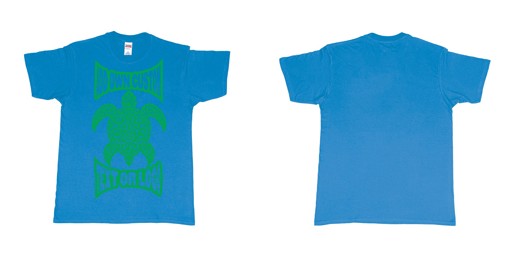 Custom tshirt design print turtle tribal add own custom text or logo bali design in fabric color sapphire choice your own text made in Bali by The Pirate Way
