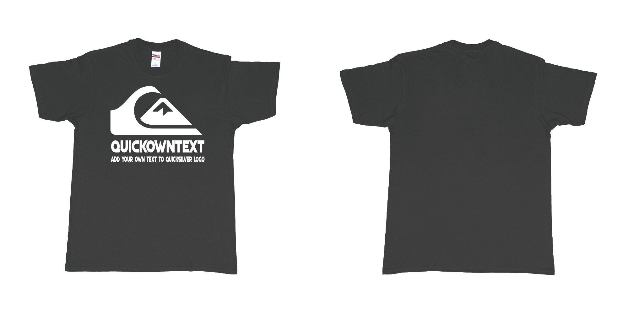 Custom tshirt design quiksilver bali surf logo wave add own text printing in fabric color black choice your own text made in Bali by The Pirate Way