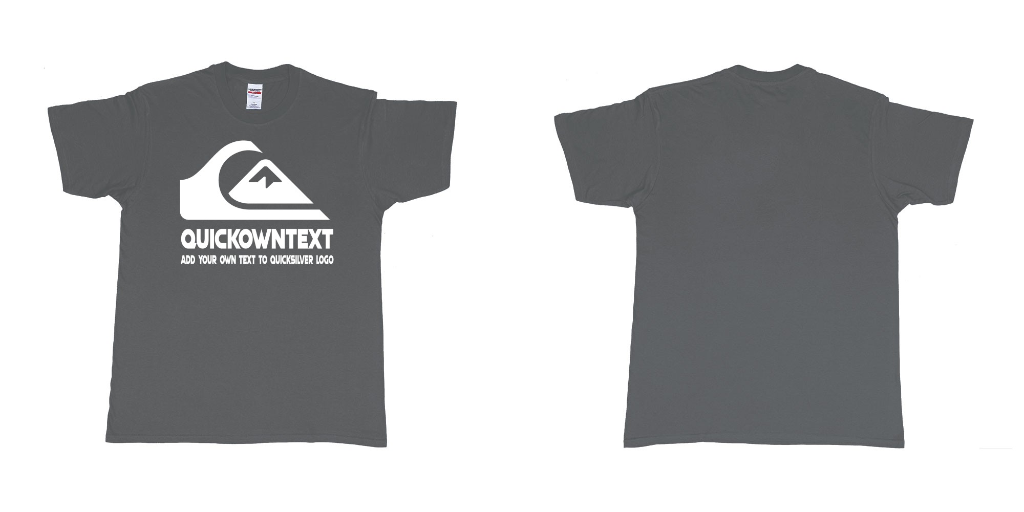 Custom tshirt design quiksilver bali surf logo wave add own text printing in fabric color charcoal choice your own text made in Bali by The Pirate Way
