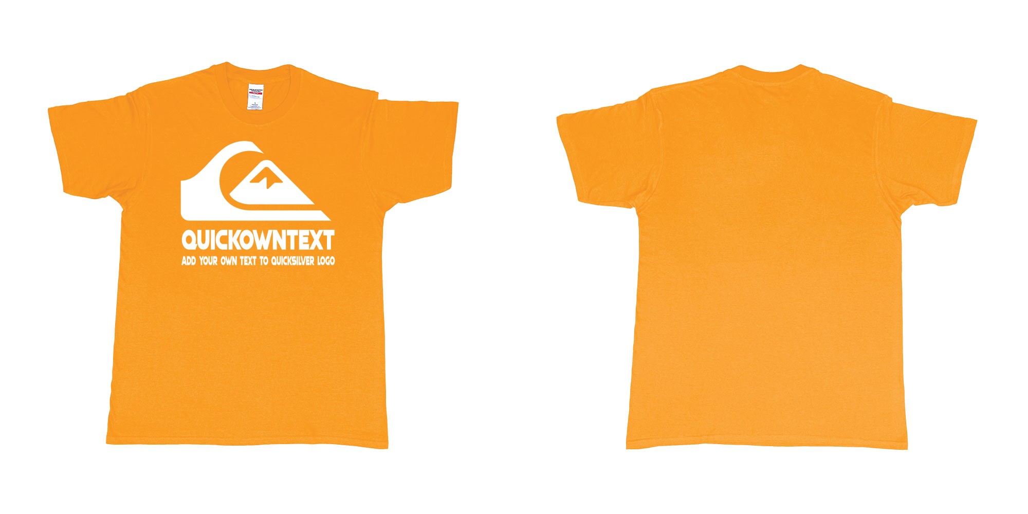 Custom tshirt design quiksilver bali surf logo wave add own text printing in fabric color gold choice your own text made in Bali by The Pirate Way