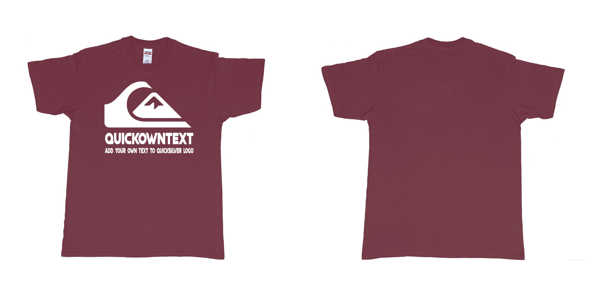 Custom tshirt design quiksilver bali surf logo wave add own text printing in fabric color marron choice your own text made in Bali by The Pirate Way