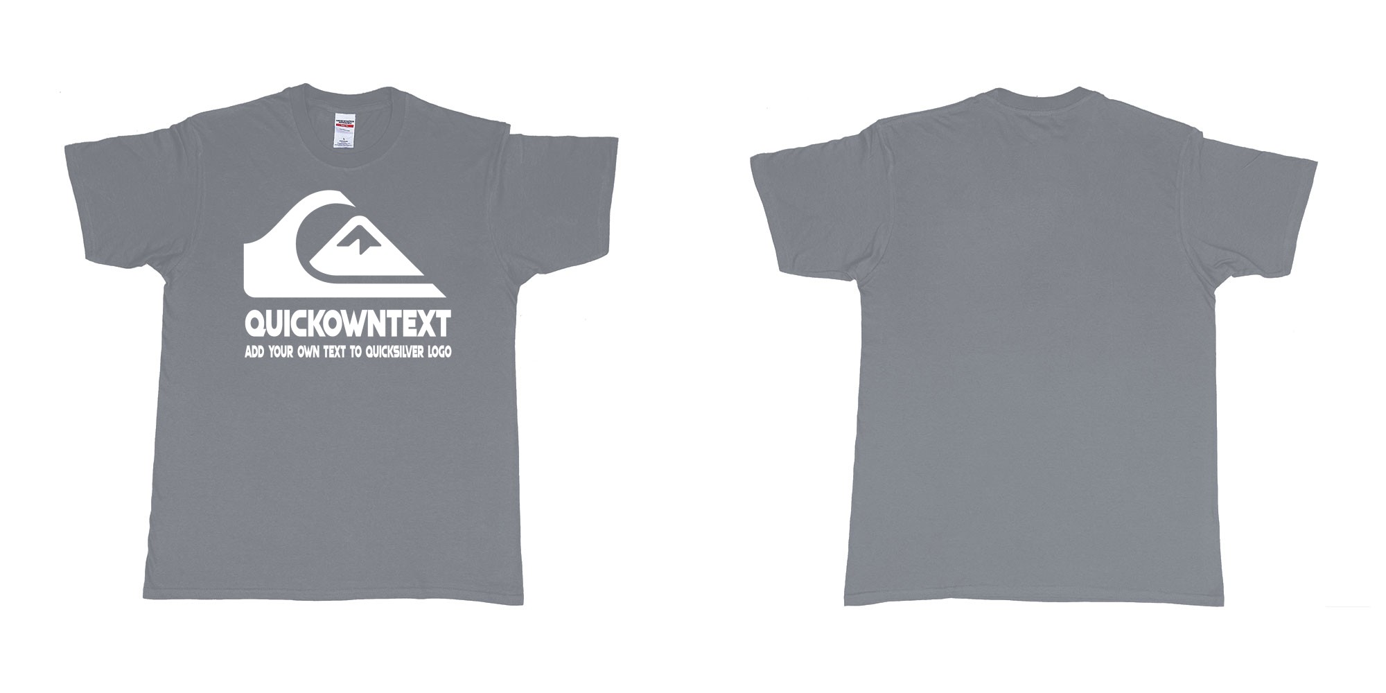 Custom tshirt design quiksilver bali surf logo wave add own text printing in fabric color misty choice your own text made in Bali by The Pirate Way