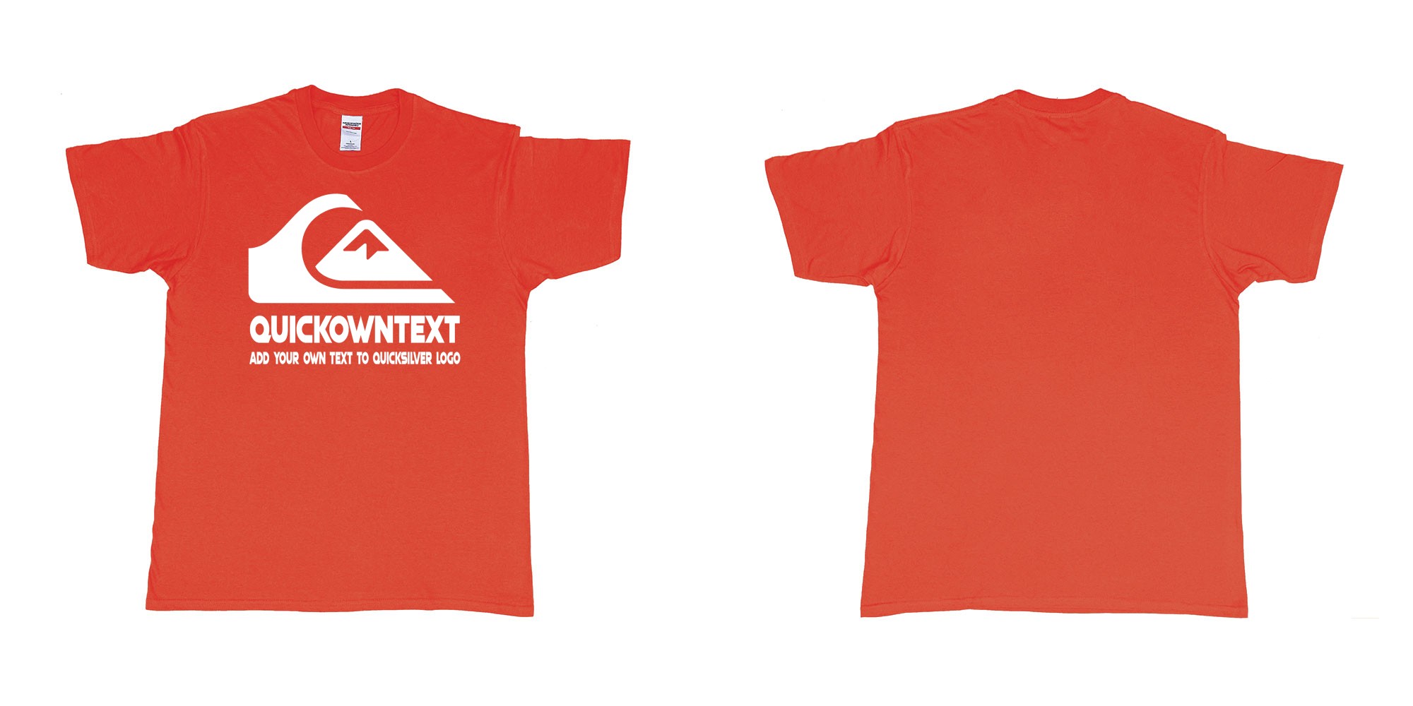 Custom tshirt design quiksilver bali surf logo wave add own text printing in fabric color red choice your own text made in Bali by The Pirate Way