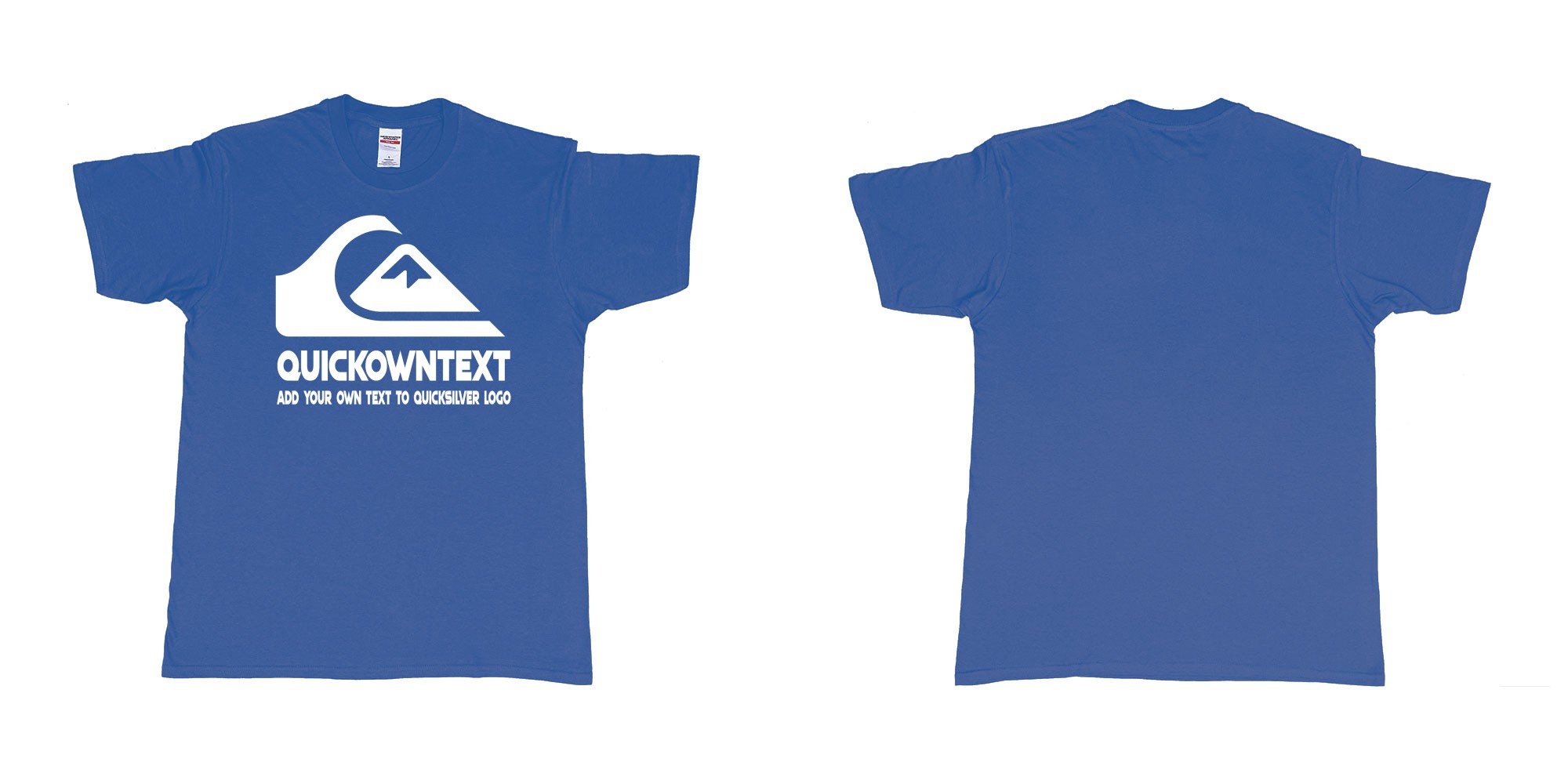 Custom tshirt design quiksilver bali surf logo wave add own text printing in fabric color royal-blue choice your own text made in Bali by The Pirate Way
