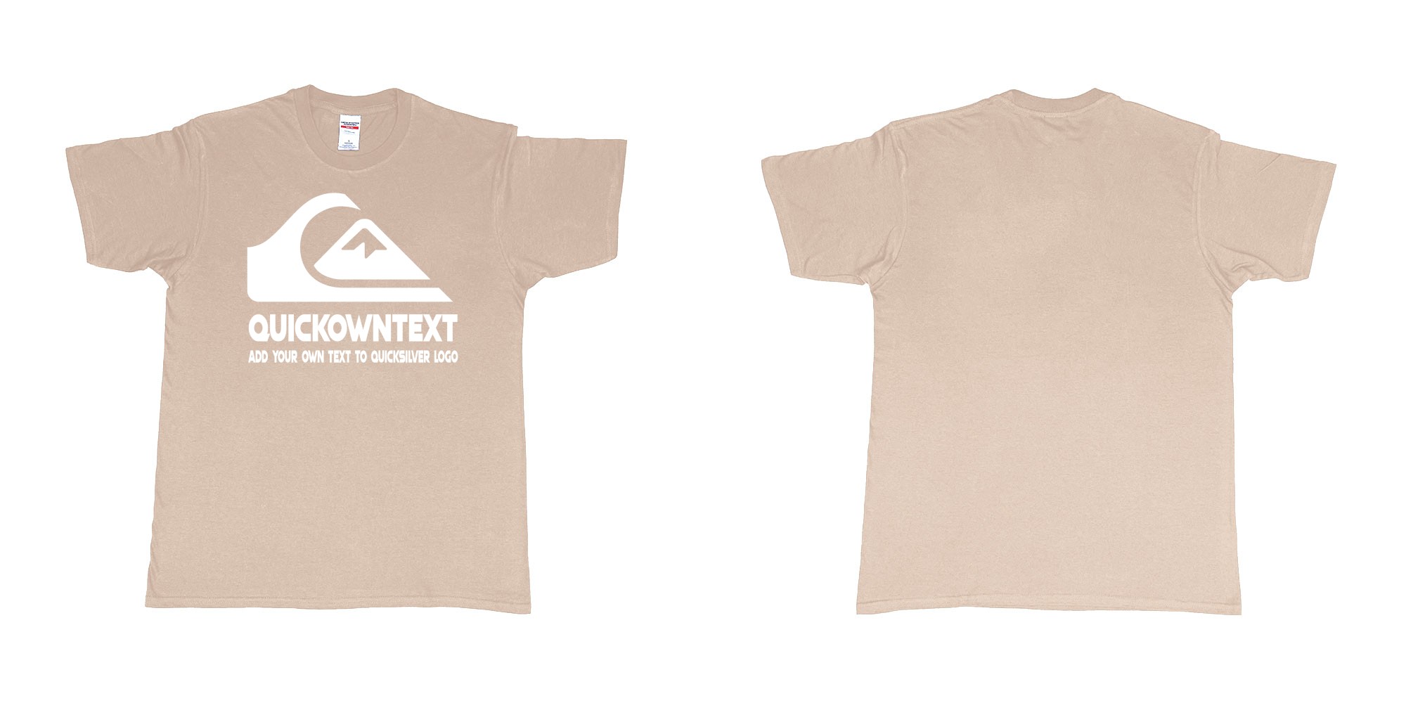 Custom tshirt design quiksilver bali surf logo wave add own text printing in fabric color sand choice your own text made in Bali by The Pirate Way