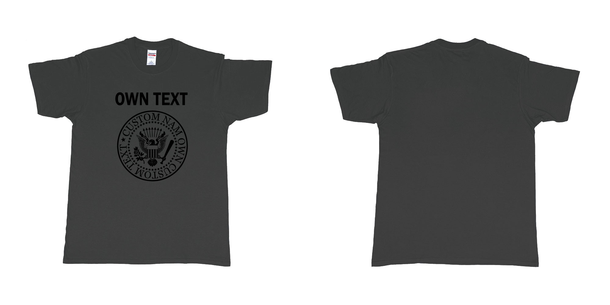 Custom tshirt design ramones eagle logo custom own text names in fabric color black choice your own text made in Bali by The Pirate Way