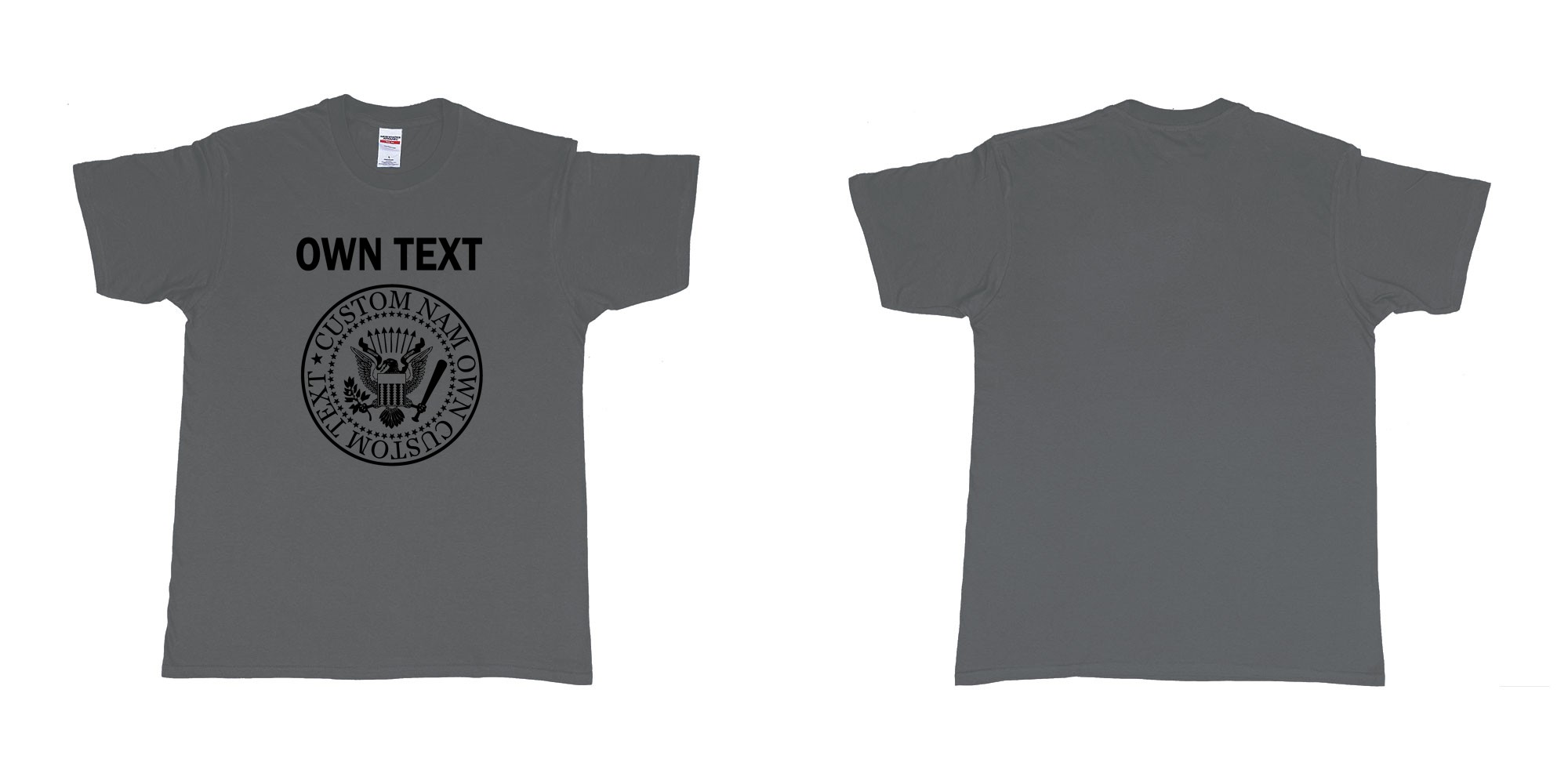 Custom tshirt design ramones eagle logo custom own text names in fabric color charcoal choice your own text made in Bali by The Pirate Way