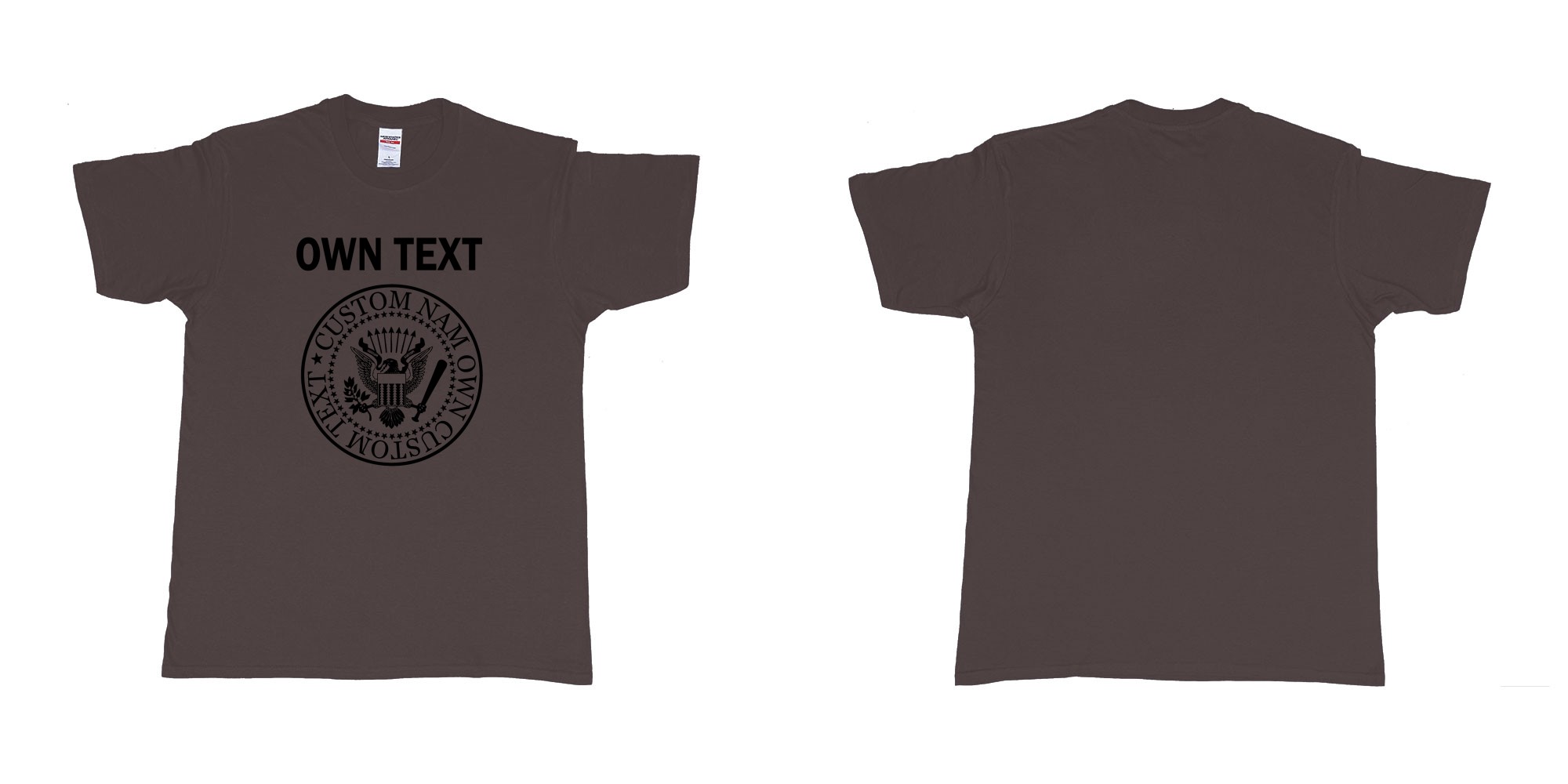 Custom tshirt design ramones eagle logo custom own text names in fabric color dark-chocolate choice your own text made in Bali by The Pirate Way