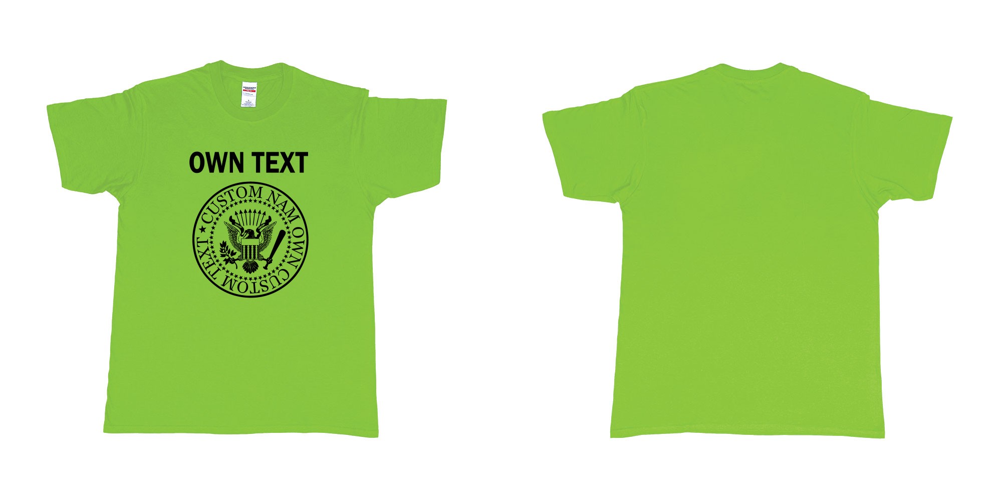Custom tshirt design ramones eagle logo custom own text names in fabric color lime choice your own text made in Bali by The Pirate Way