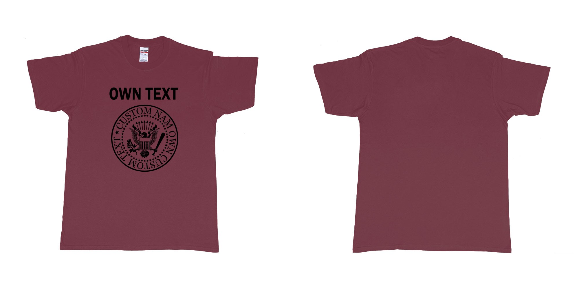 Custom tshirt design ramones eagle logo custom own text names in fabric color marron choice your own text made in Bali by The Pirate Way