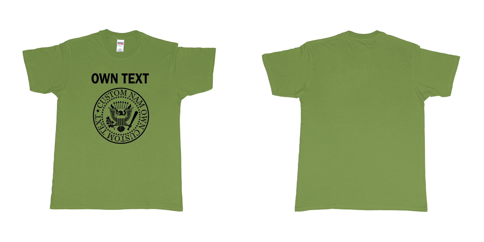 Custom tshirt design ramones eagle logo custom own text names in fabric color military-green choice your own text made in Bali by The Pirate Way
