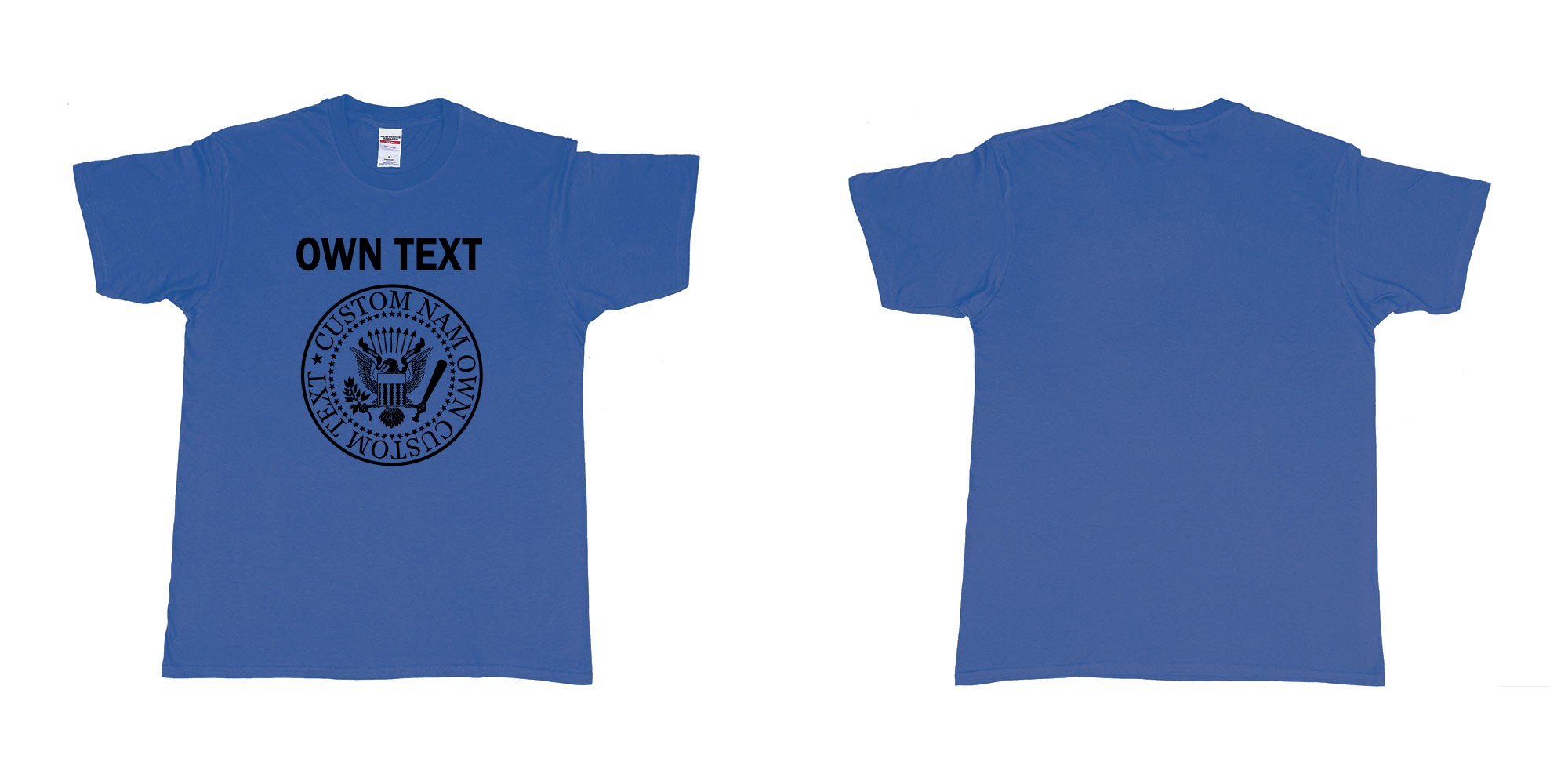 Custom tshirt design ramones eagle logo custom own text names in fabric color royal-blue choice your own text made in Bali by The Pirate Way