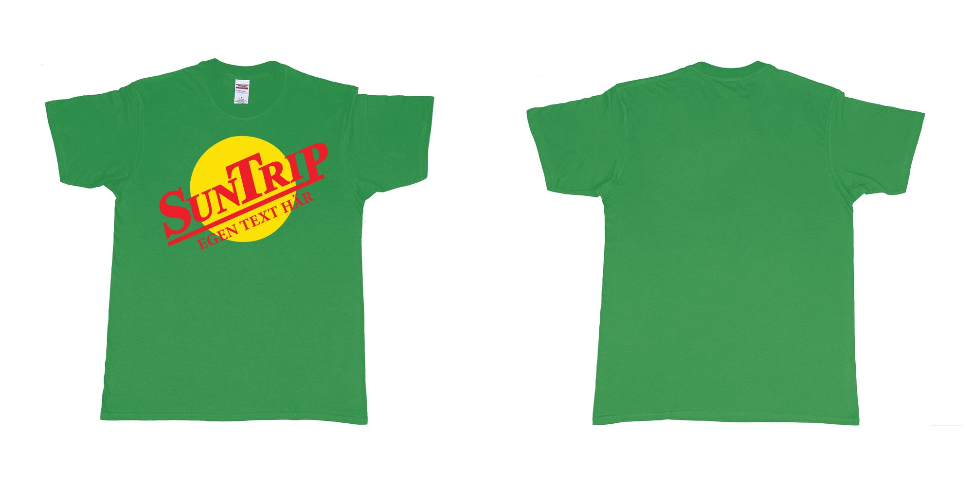 Custom tshirt design sallskapsresan suntrip eget tshirt tryck bali resa in fabric color irish-green choice your own text made in Bali by The Pirate Way