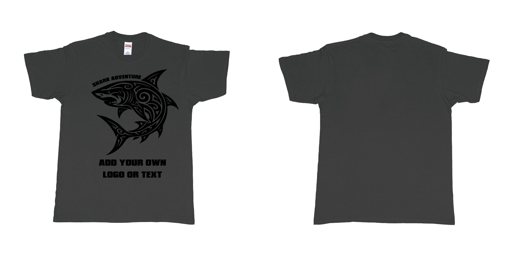 Custom tshirt design shark tribal add own logo or text bali tshirt design in fabric color black choice your own text made in Bali by The Pirate Way