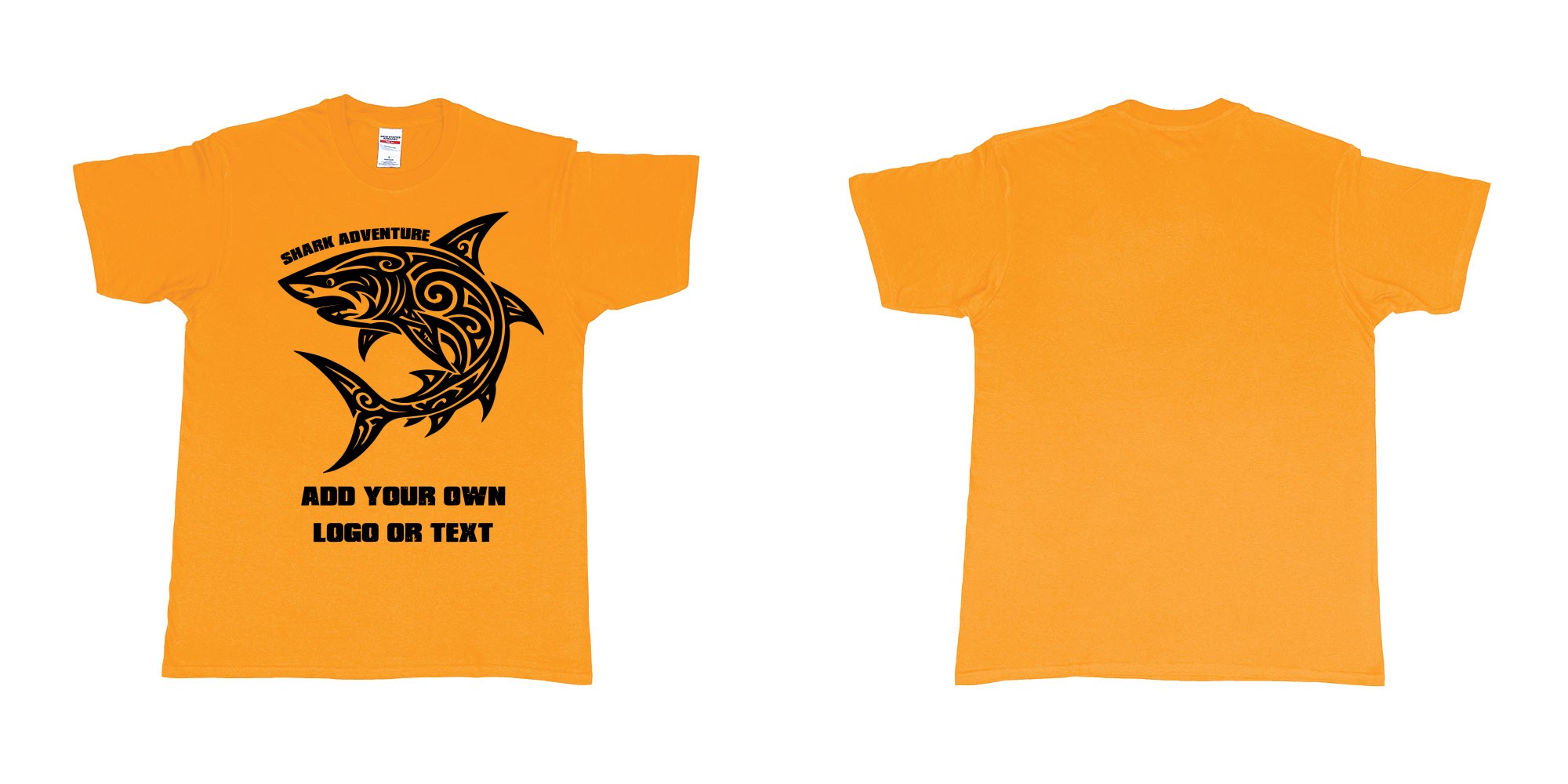Custom tshirt design shark tribal add own logo or text bali tshirt design in fabric color gold choice your own text made in Bali by The Pirate Way