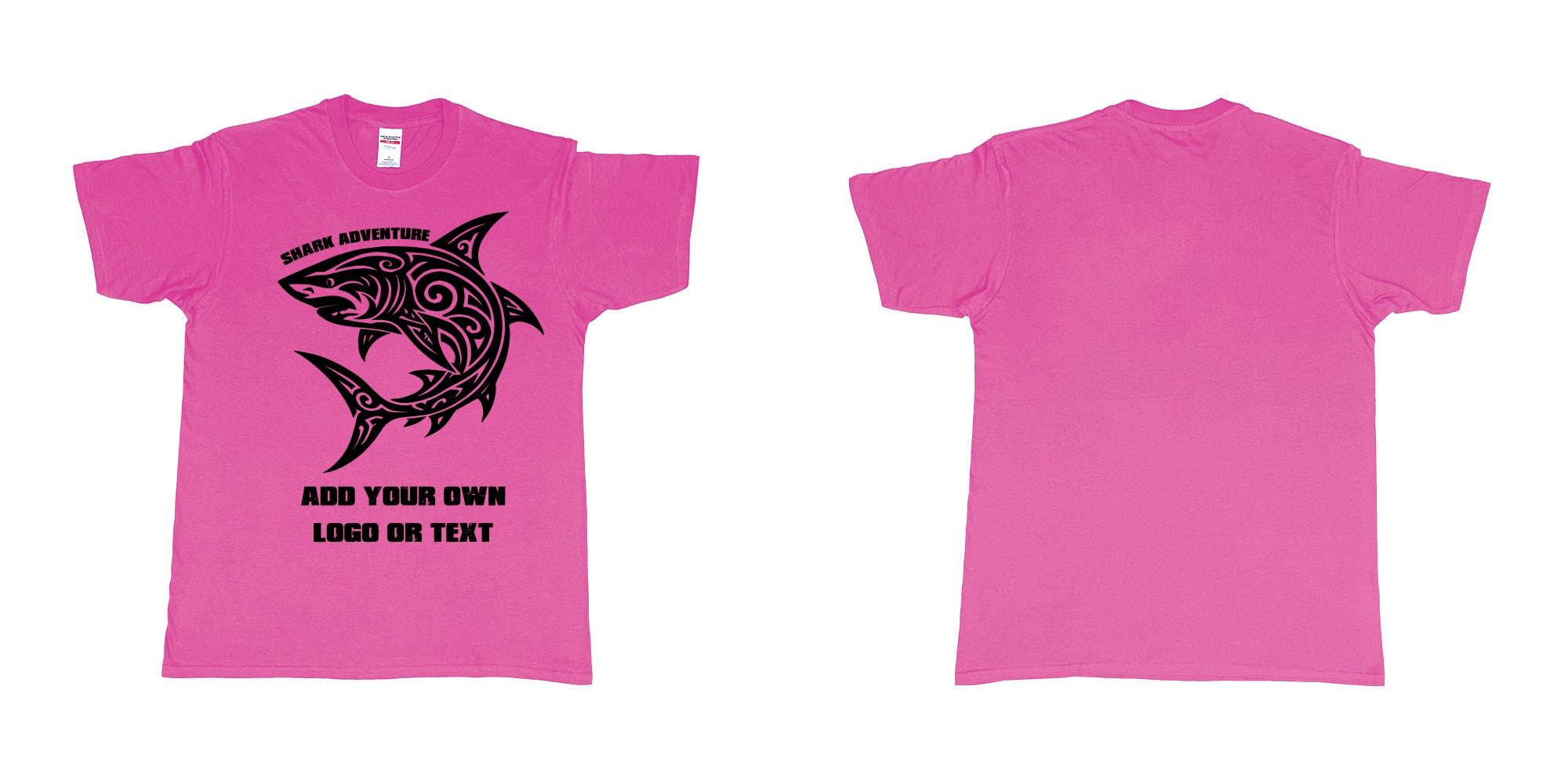 Custom tshirt design shark tribal add own logo or text bali tshirt design in fabric color heliconia choice your own text made in Bali by The Pirate Way