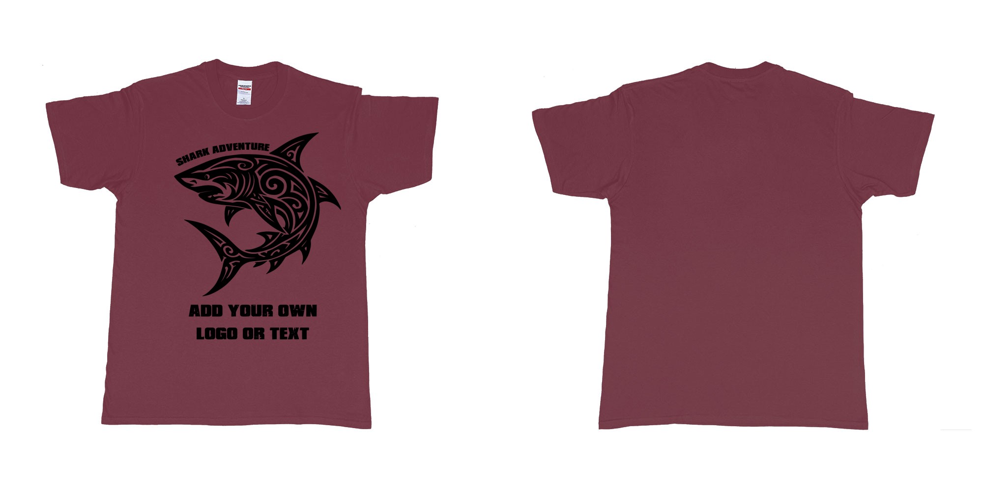 Custom tshirt design shark tribal add own logo or text bali tshirt design in fabric color marron choice your own text made in Bali by The Pirate Way