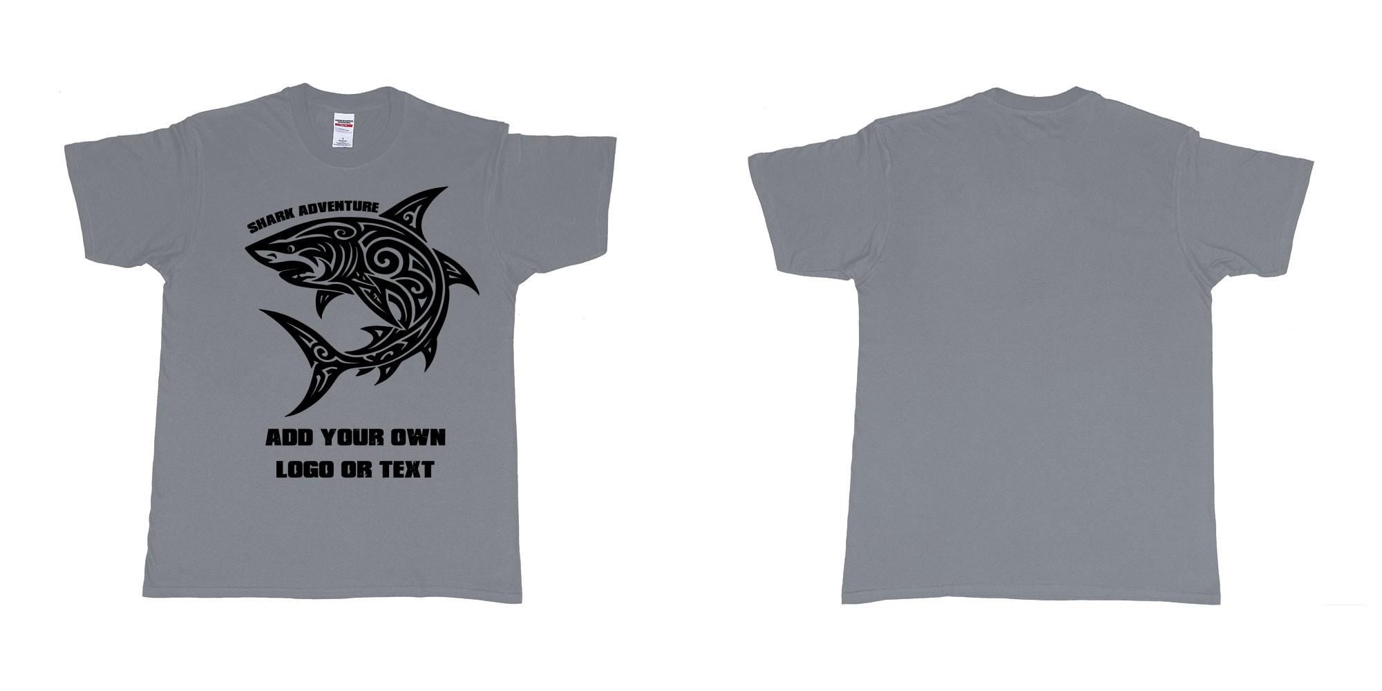Custom tshirt design shark tribal add own logo or text bali tshirt design in fabric color misty choice your own text made in Bali by The Pirate Way