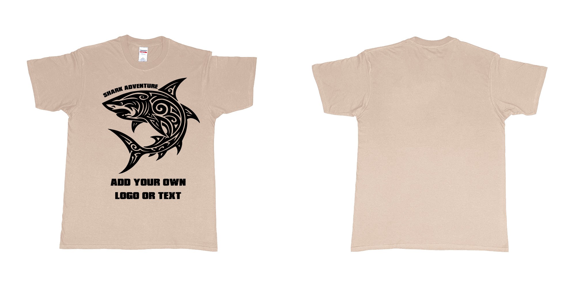 Custom tshirt design shark tribal add own logo or text bali tshirt design in fabric color sand choice your own text made in Bali by The Pirate Way