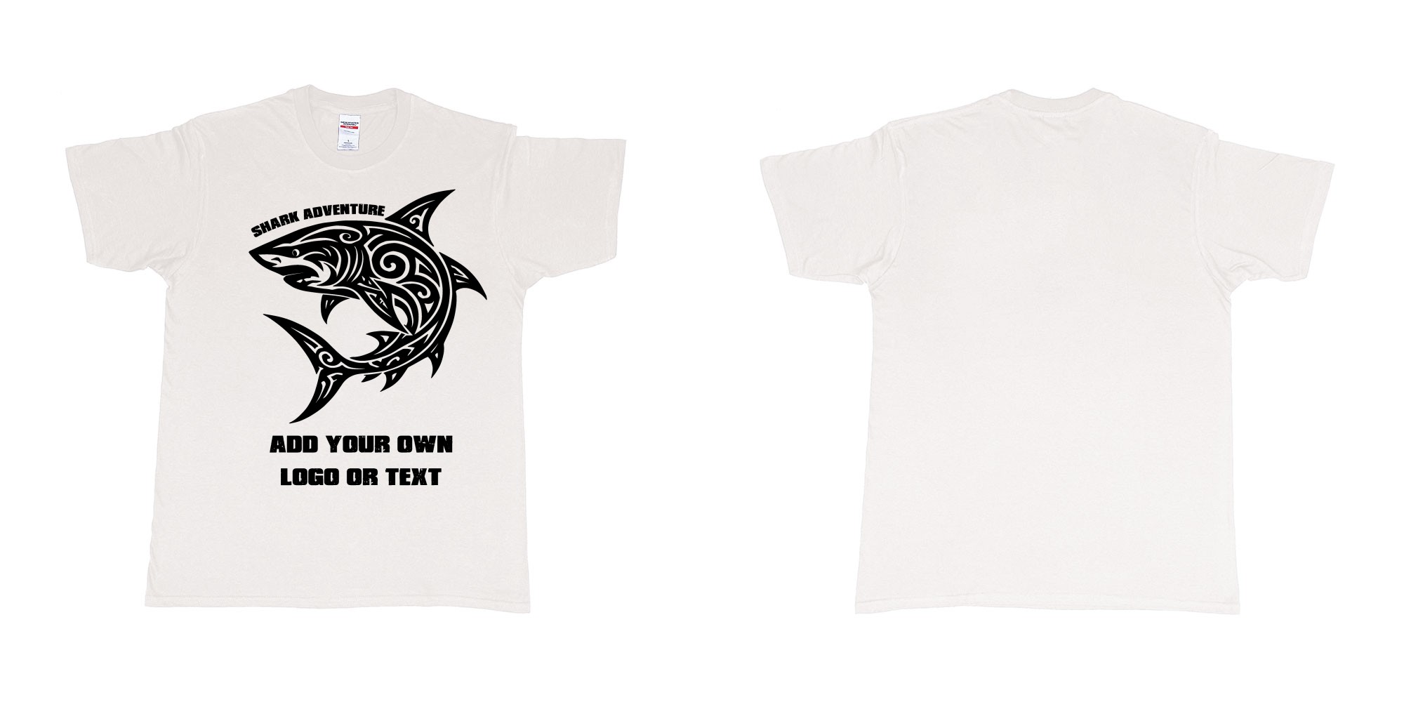 Custom tshirt design shark tribal add own logo or text bali tshirt design in fabric color white choice your own text made in Bali by The Pirate Way