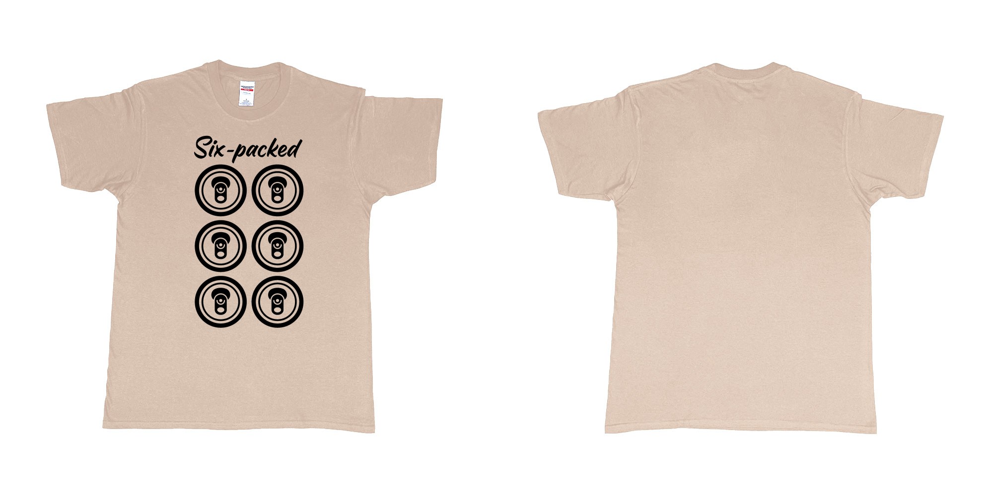 Custom tshirt design six packed of beer custom t shirt bali in fabric color sand choice your own text made in Bali by The Pirate Way
