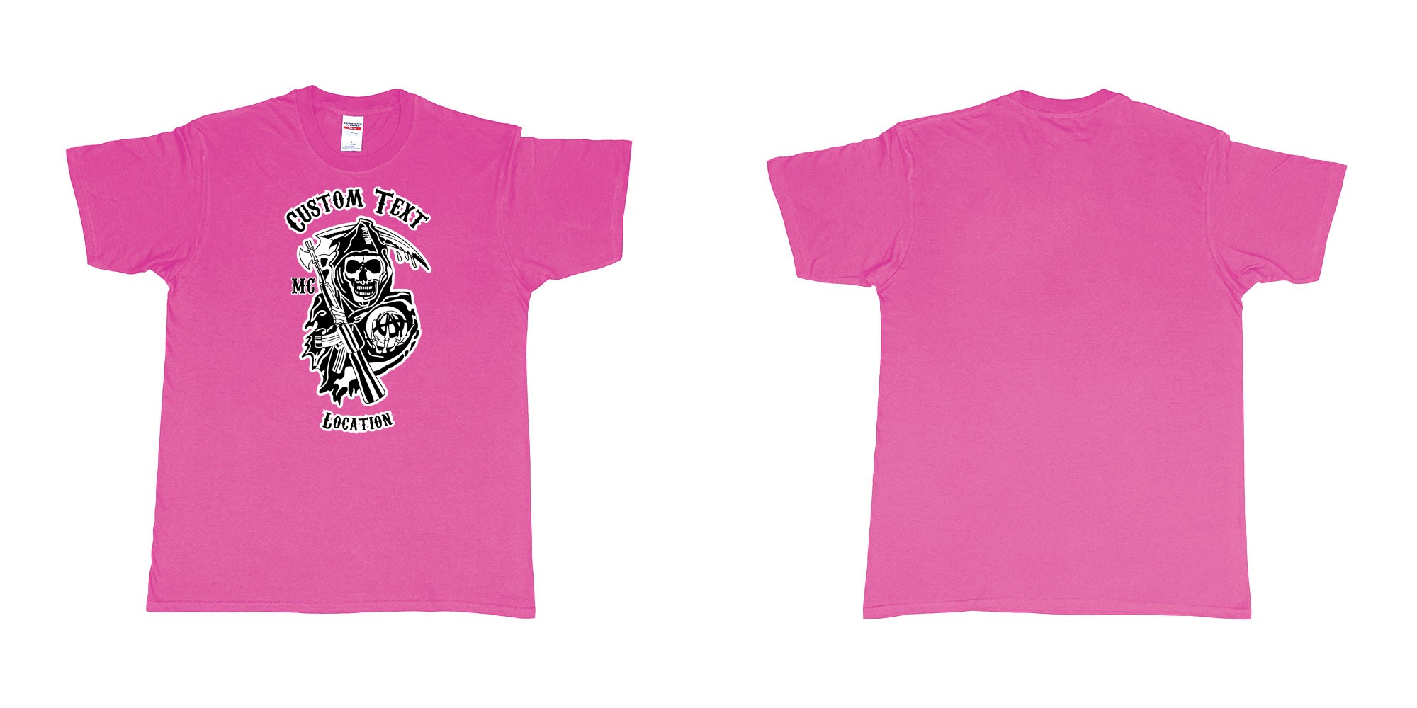 Custom tshirt design son of anarchy logo custom text in fabric color heliconia choice your own text made in Bali by The Pirate Way