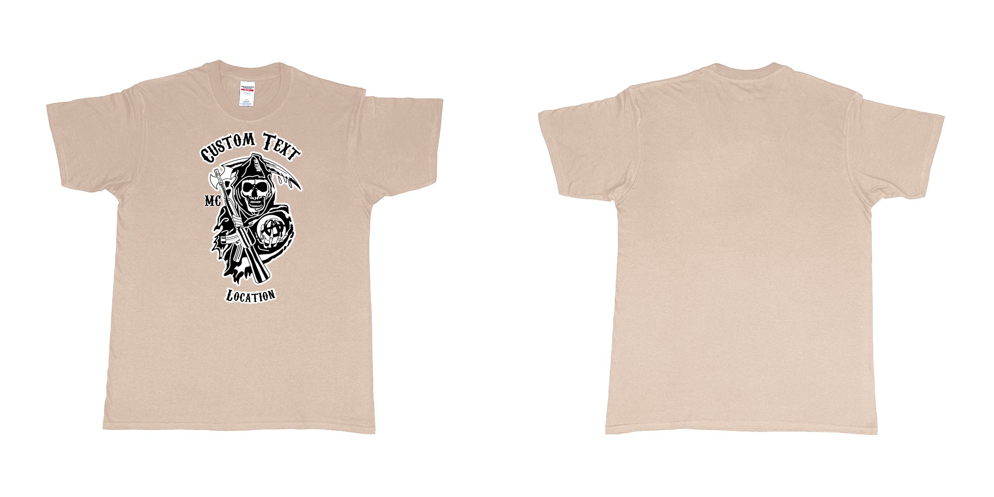 Custom tshirt design son of anarchy logo custom text in fabric color sand choice your own text made in Bali by The Pirate Way