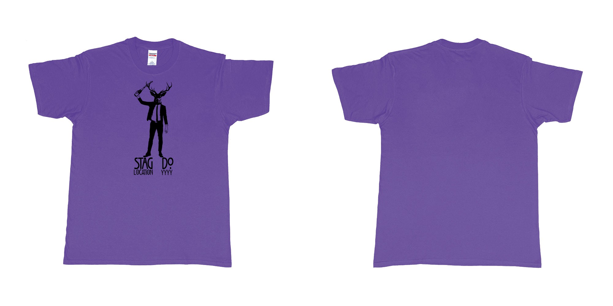 Custom tshirt design stag business man champagne in fabric color purple choice your own text made in Bali by The Pirate Way