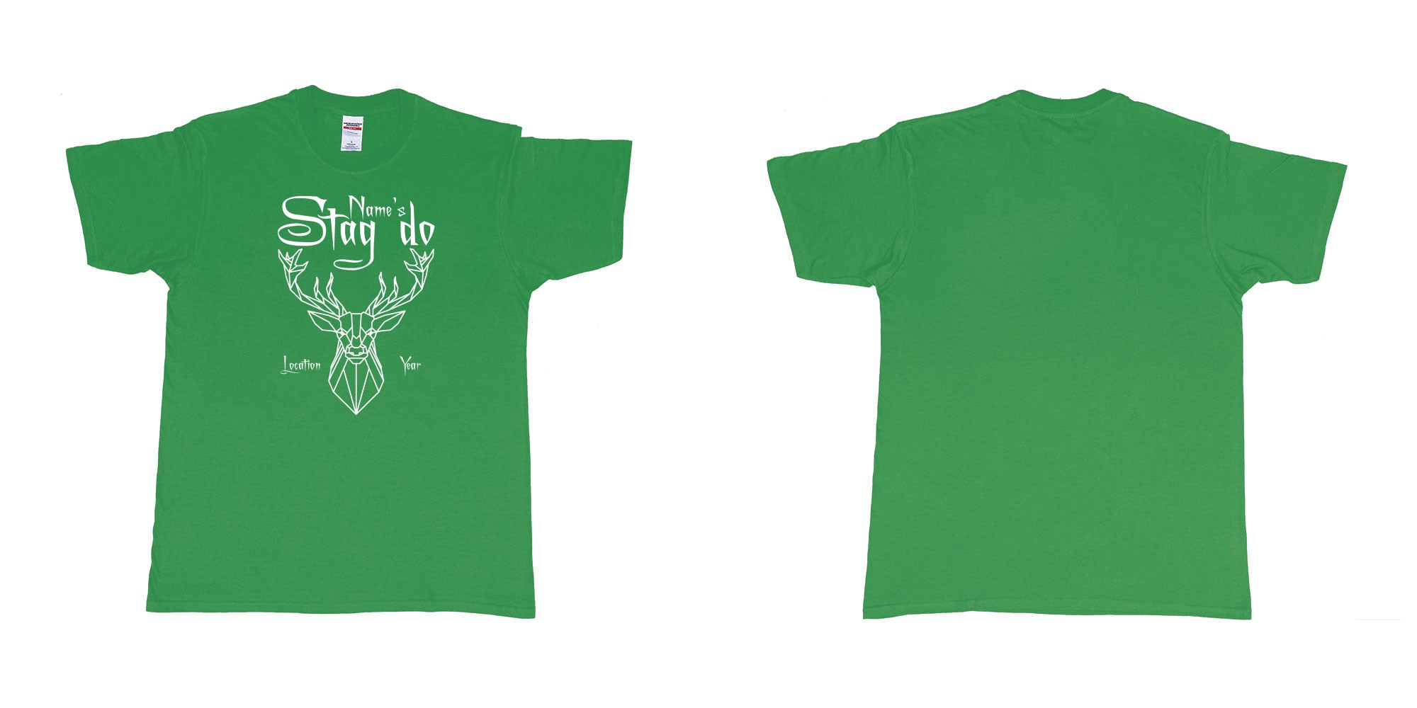 Custom tshirt design stag do design custom location year in fabric color irish-green choice your own text made in Bali by The Pirate Way