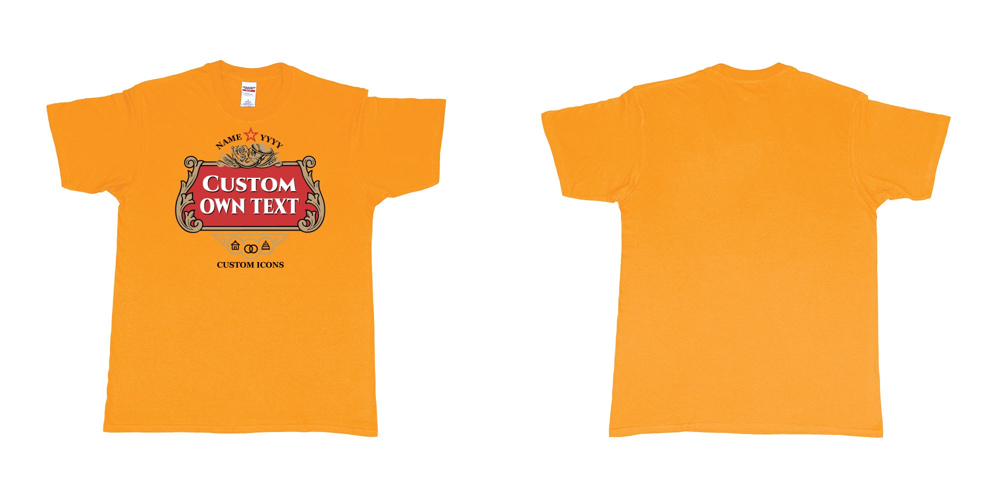 Custom tshirt design stella artois logo custom icons text design in fabric color gold choice your own text made in Bali by The Pirate Way
