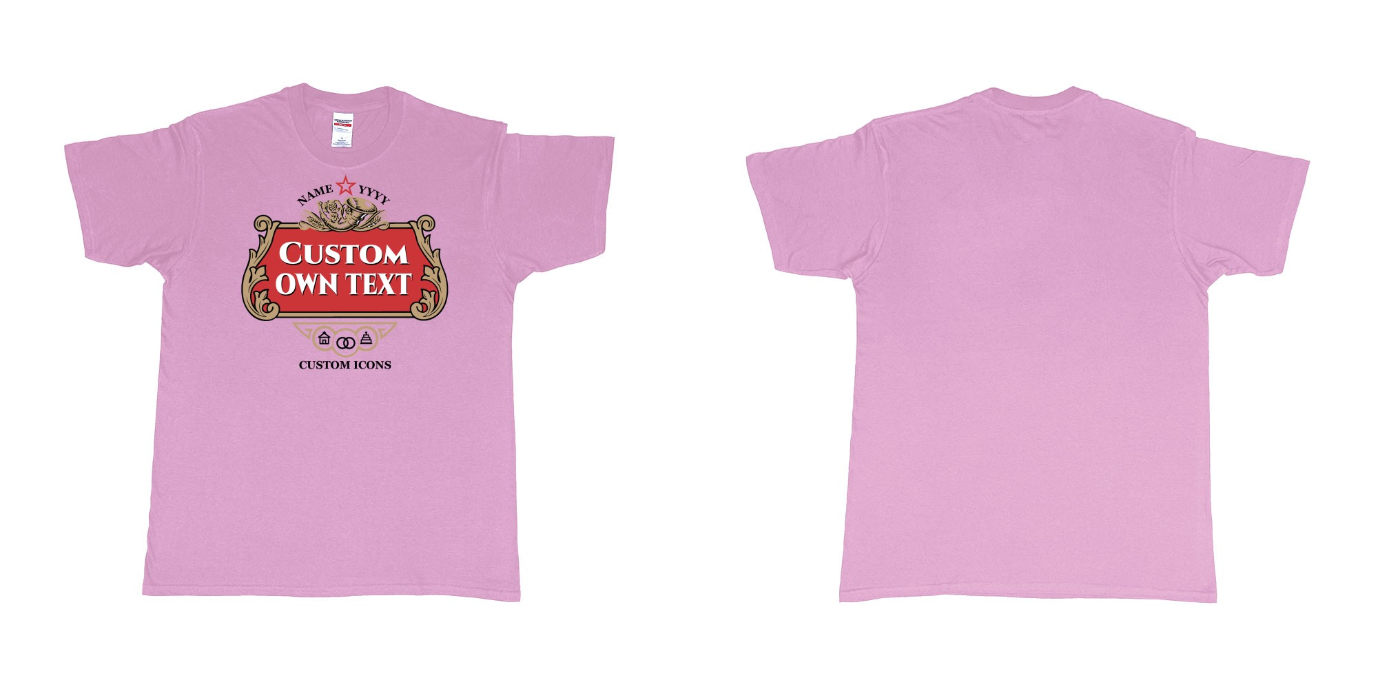 Custom tshirt design stella artois logo custom icons text design in fabric color light-pink choice your own text made in Bali by The Pirate Way