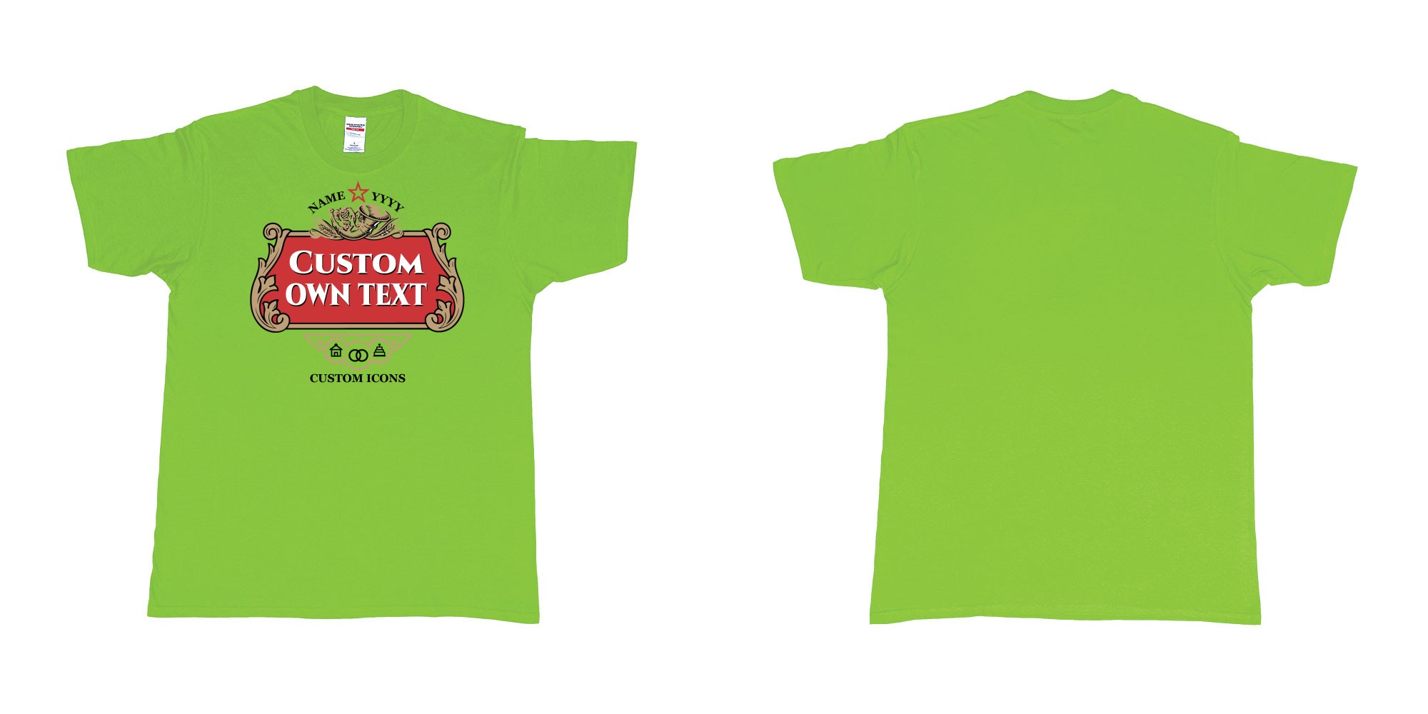 Custom tshirt design stella artois logo custom icons text design in fabric color lime choice your own text made in Bali by The Pirate Way