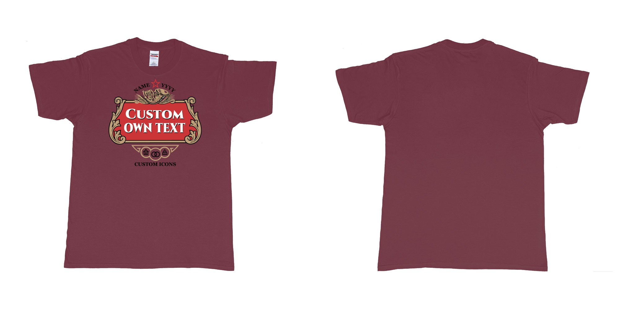 Custom tshirt design stella artois logo custom icons text design in fabric color marron choice your own text made in Bali by The Pirate Way