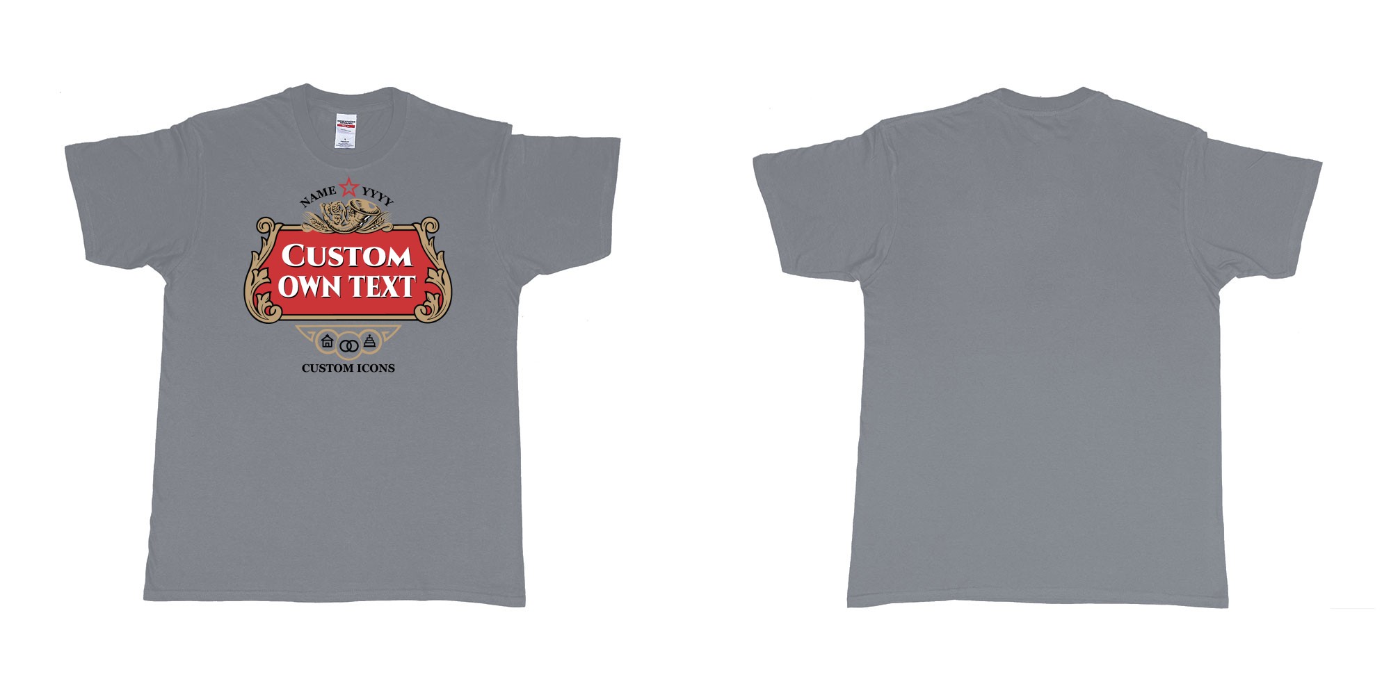 Custom tshirt design stella artois logo custom icons text design in fabric color misty choice your own text made in Bali by The Pirate Way