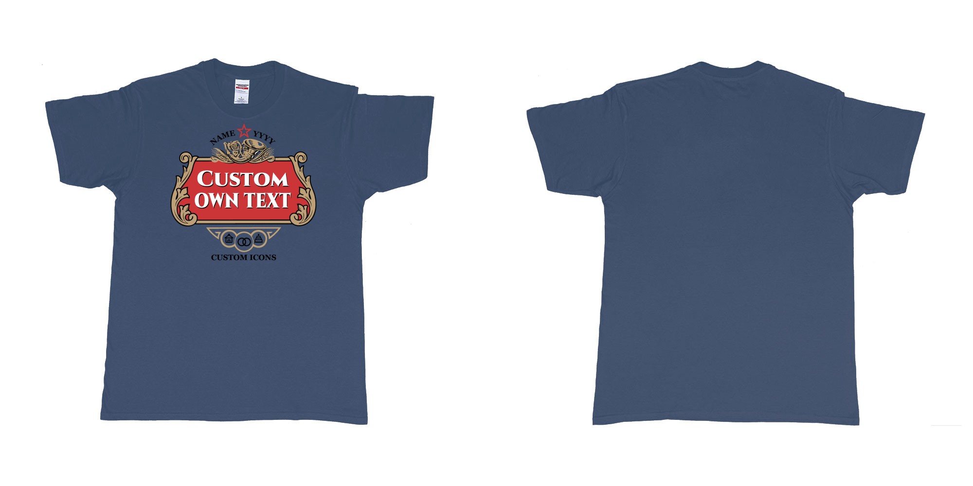 Custom tshirt design stella artois logo custom icons text design in fabric color navy choice your own text made in Bali by The Pirate Way
