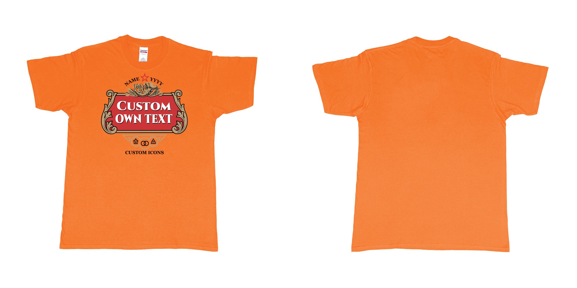 Custom tshirt design stella artois logo custom icons text design in fabric color orange choice your own text made in Bali by The Pirate Way