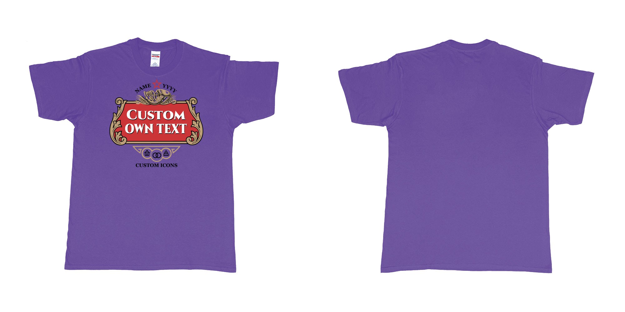 Custom tshirt design stella artois logo custom icons text design in fabric color purple choice your own text made in Bali by The Pirate Way