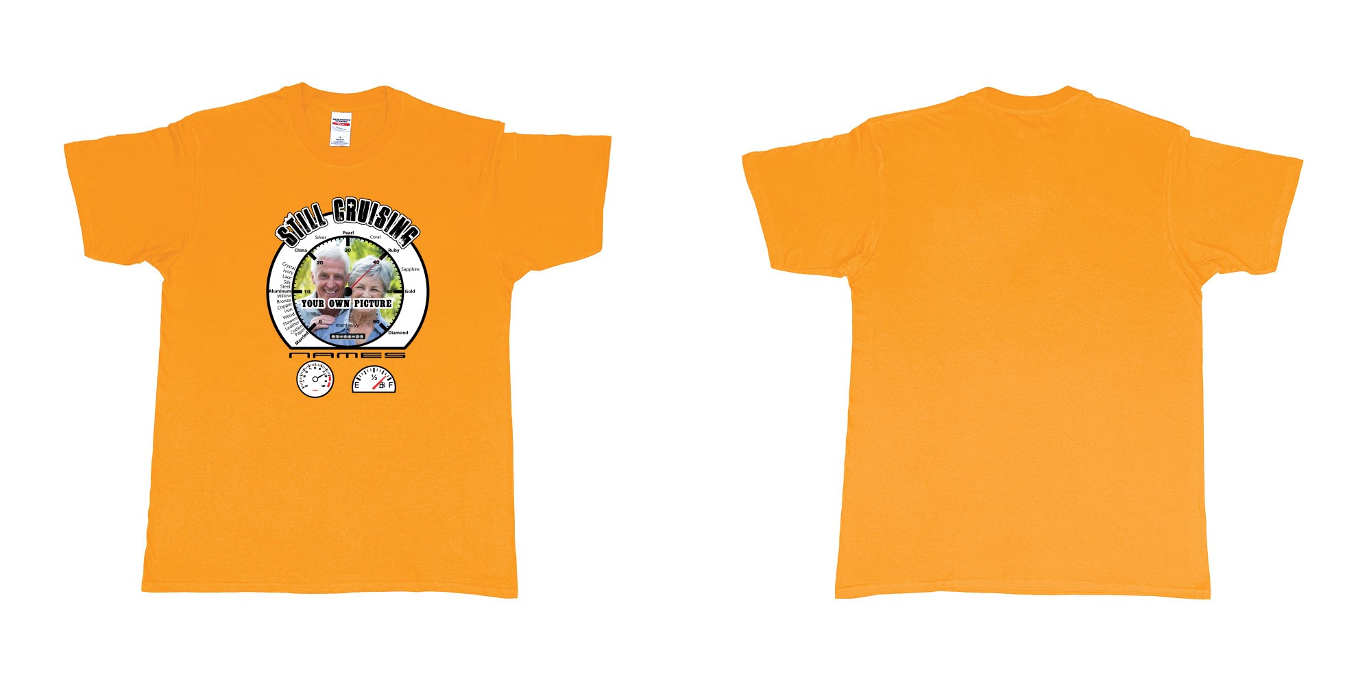 Custom tshirt design still cruising car speed gage married how many years custom t shirt print bali in fabric color gold choice your own text made in Bali by The Pirate Way