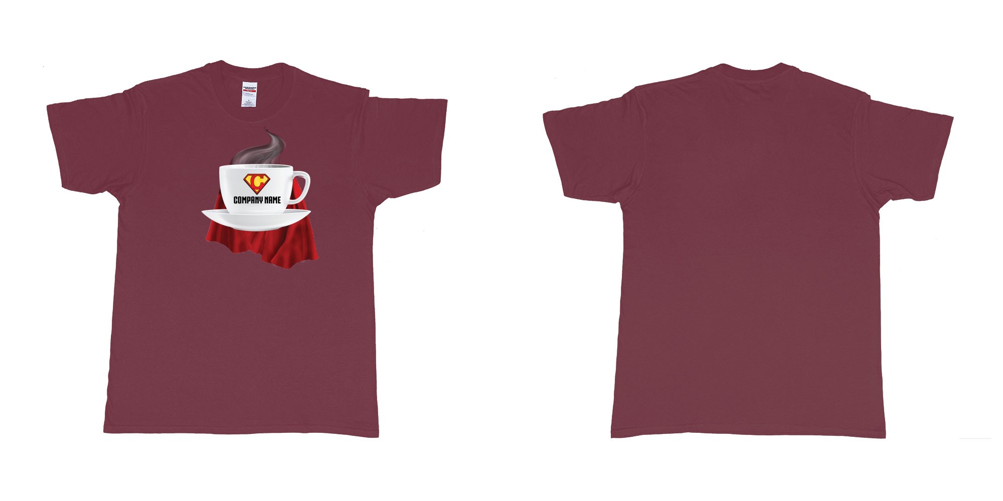Custom tshirt design superman coffee cup with a cape in fabric color marron choice your own text made in Bali by The Pirate Way
