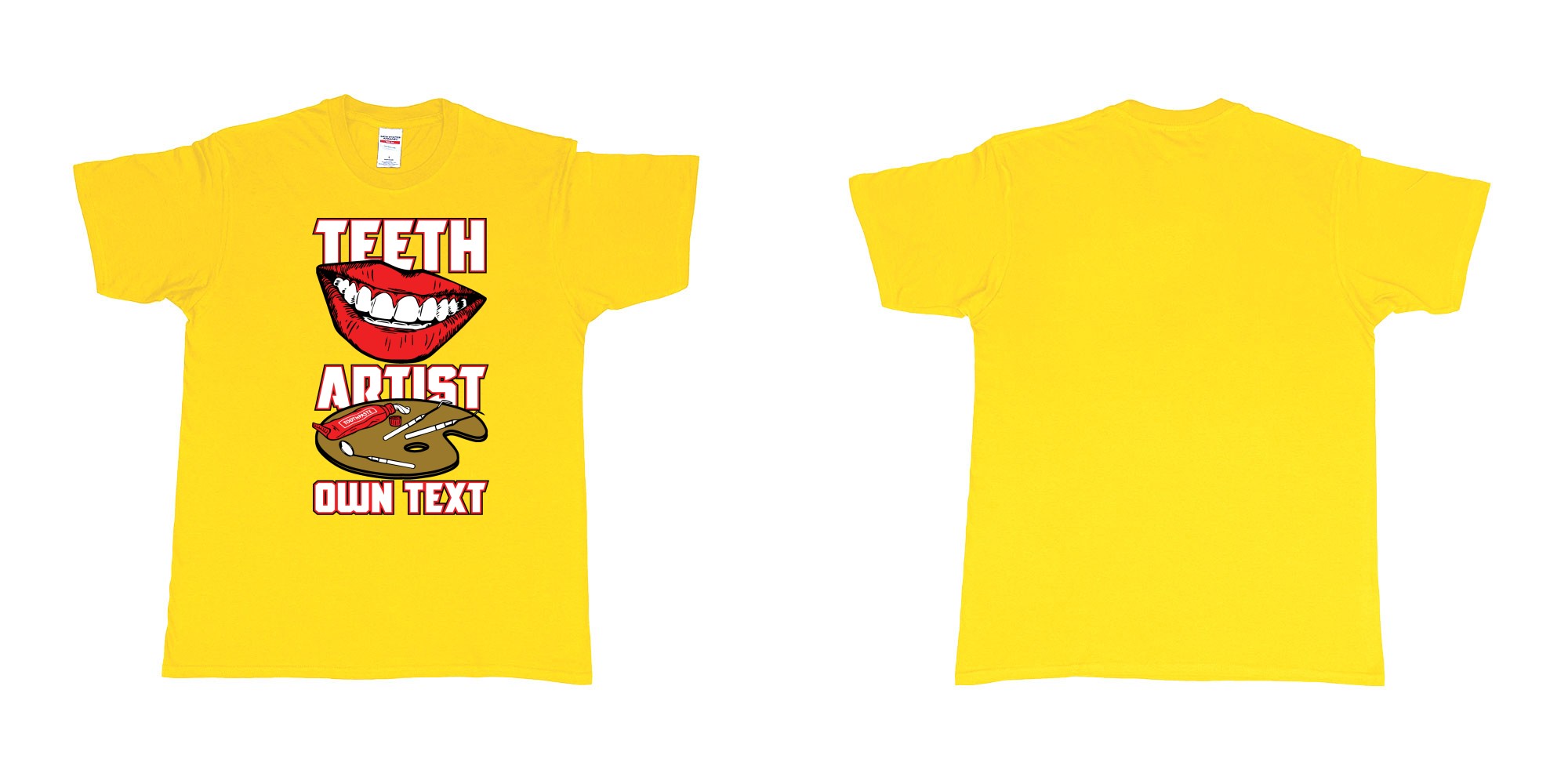 Custom tshirt design teeth artist own custom text tshirt print dentist bali in fabric color daisy choice your own text made in Bali by The Pirate Way