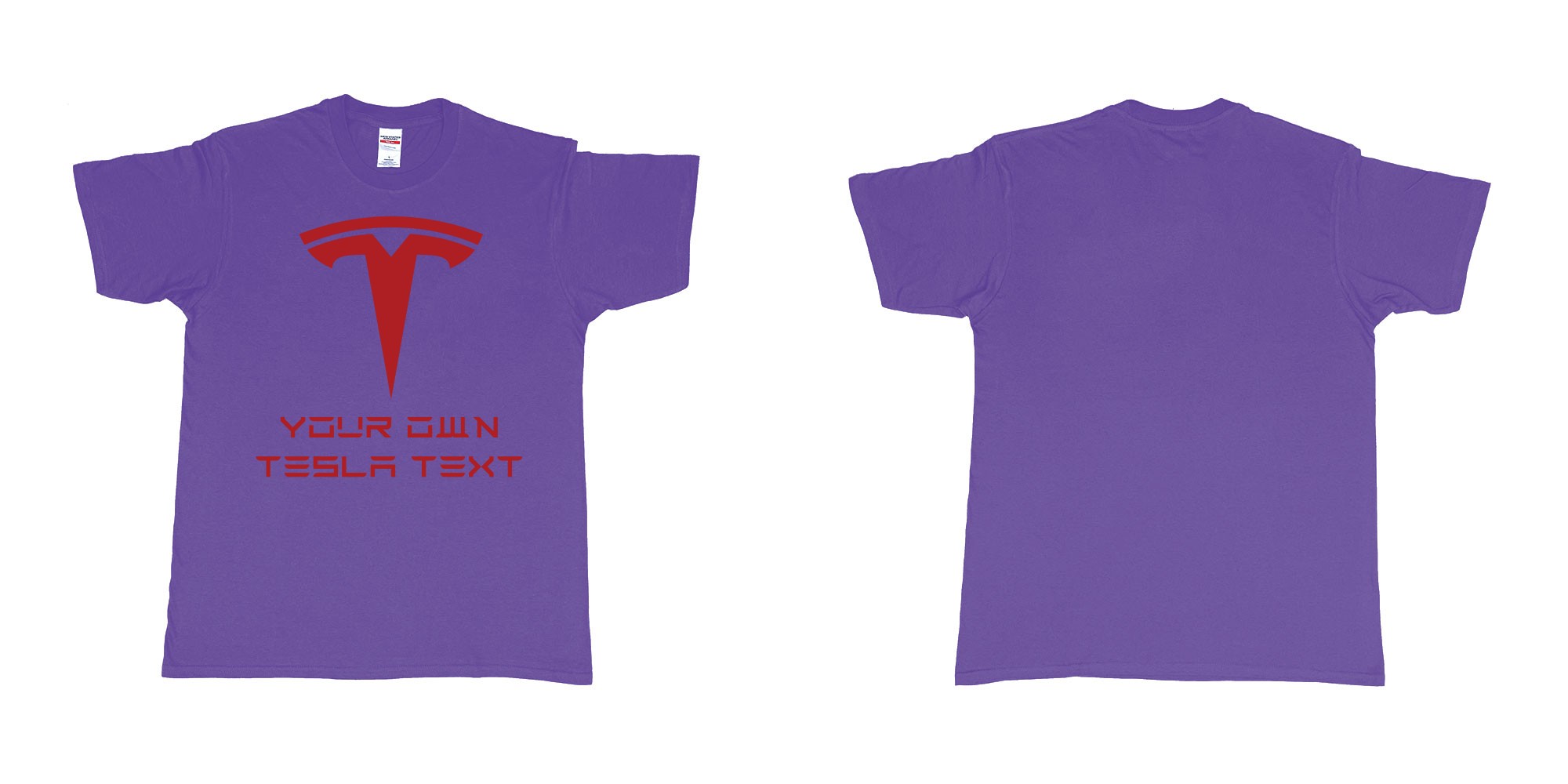 Custom tshirt design tesla inc automotive manufacture electric vehicles car logo elon musk custom print in fabric color purple choice your own text made in Bali by The Pirate Way