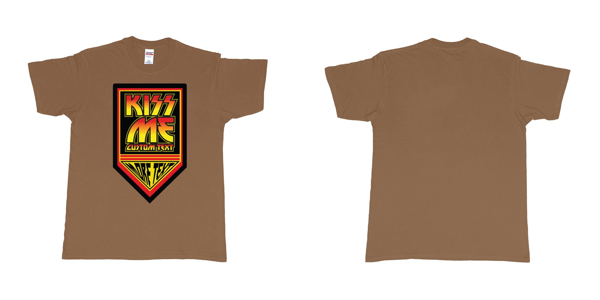 Custom tshirt design the band kiss logo custom text in fabric color chestnut choice your own text made in Bali by The Pirate Way