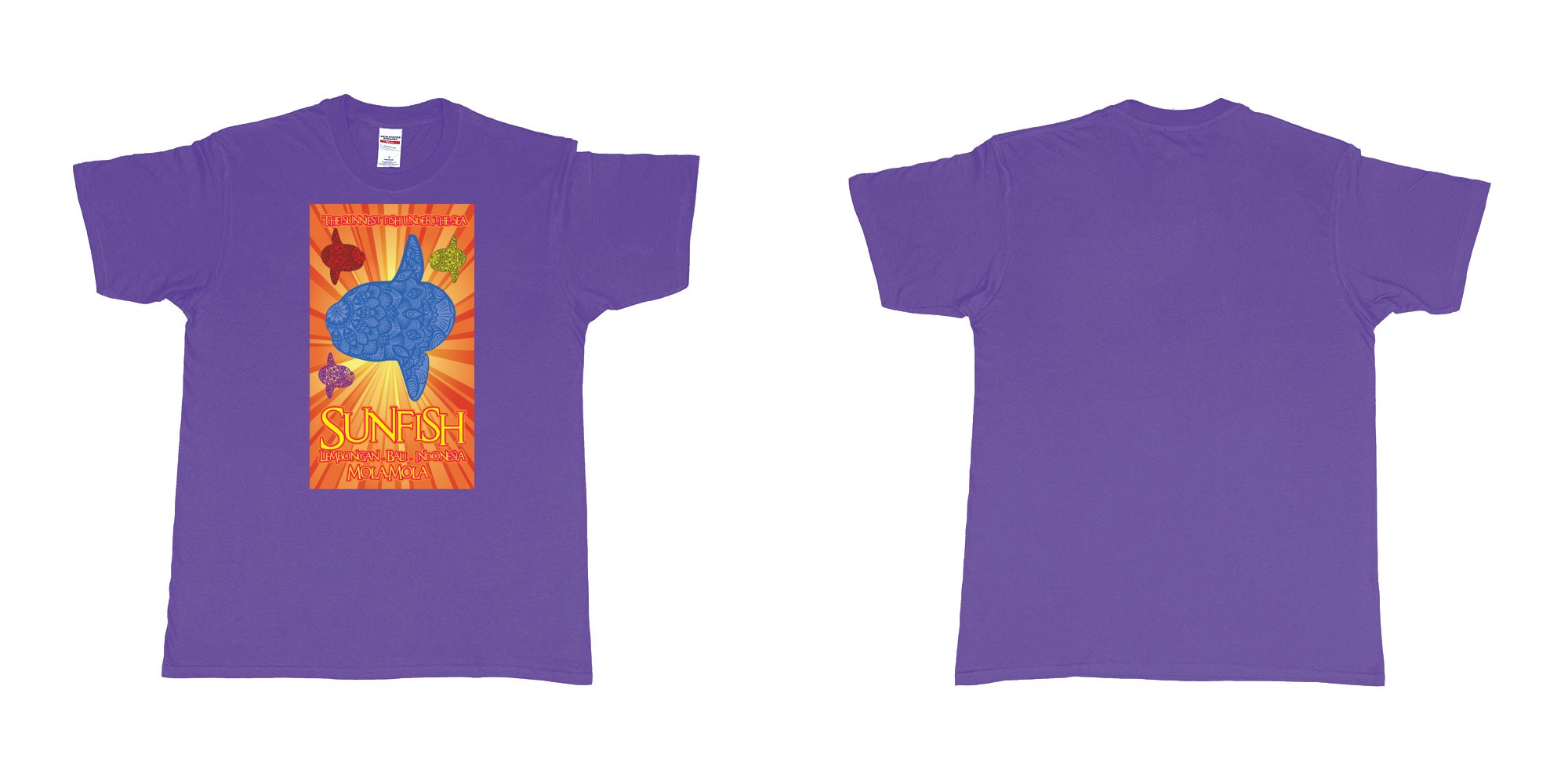 Custom tshirt design the sunniest fish under the sea sunfish mola mola lembongan Bali Indonesia diving in fabric color purple choice your own text made in Bali by The Pirate Way