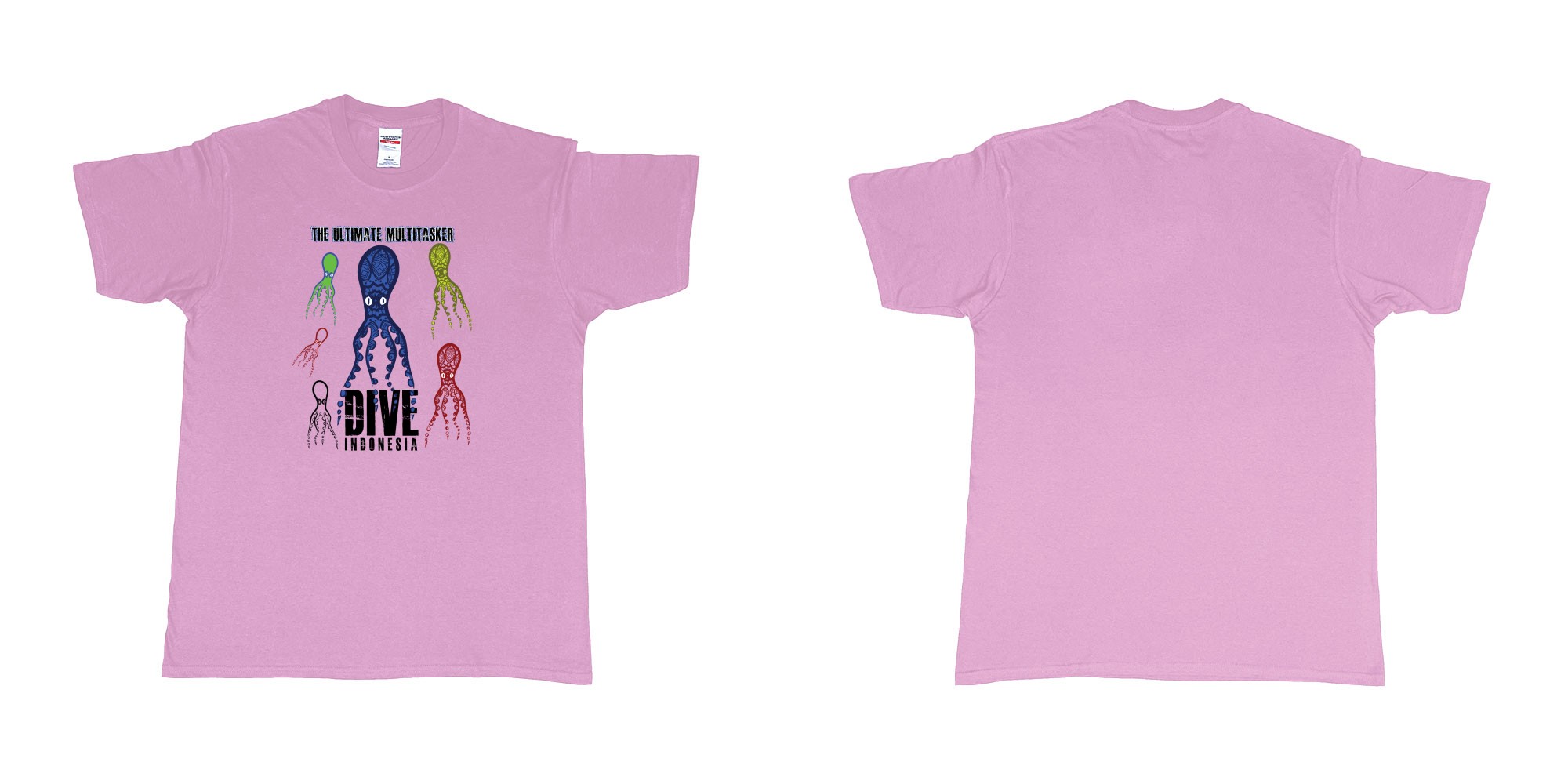 Custom tshirt design the ultimate multitasker octopus tribal pattern dive indonesia in fabric color light-pink choice your own text made in Bali by The Pirate Way